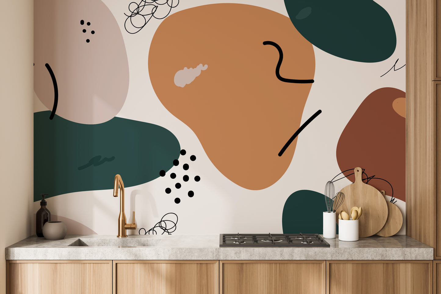 Brown Abstract Shape Soft Muted Color Wall Murals