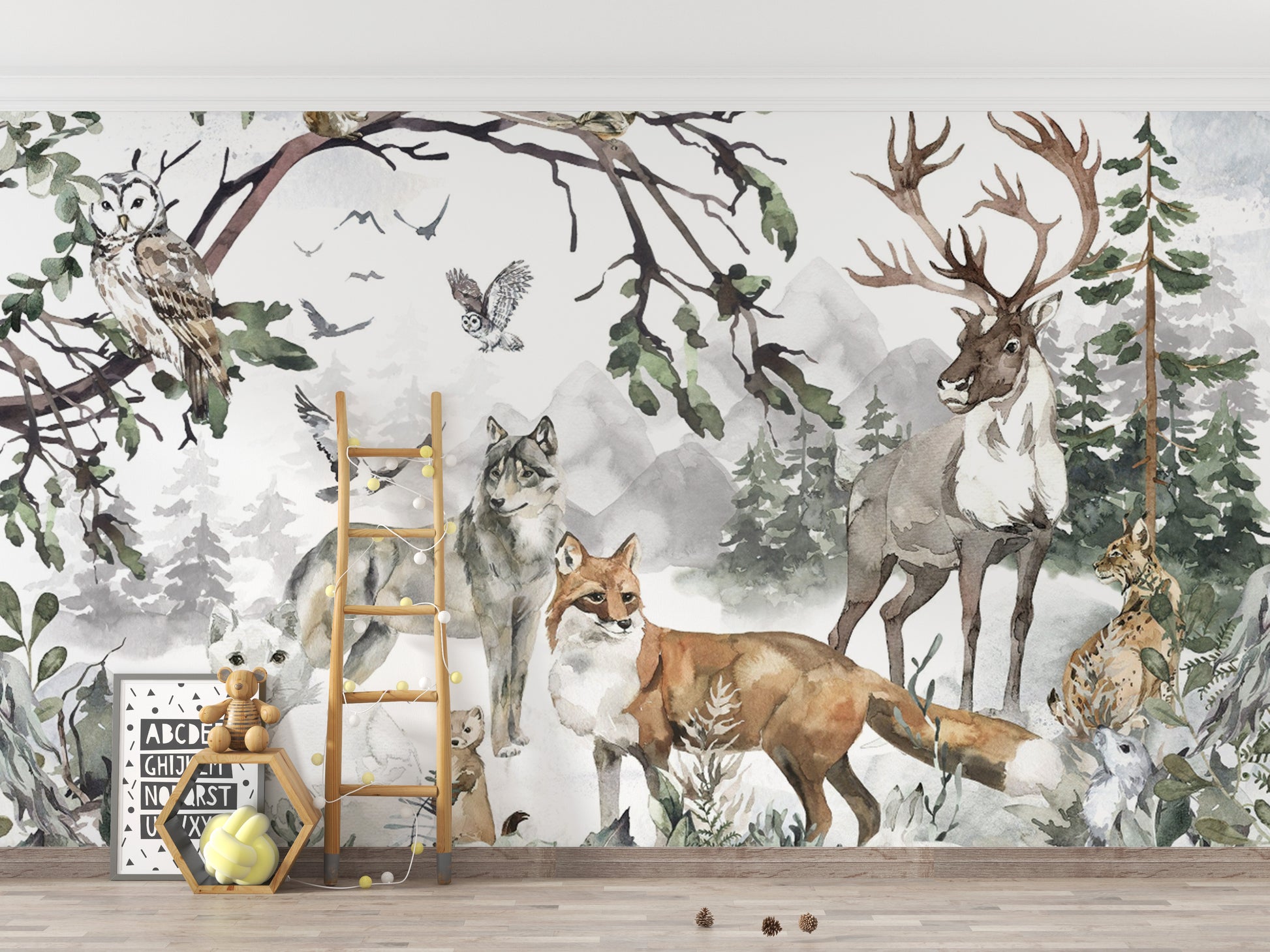 Calm Forest Friends Accent Wall
