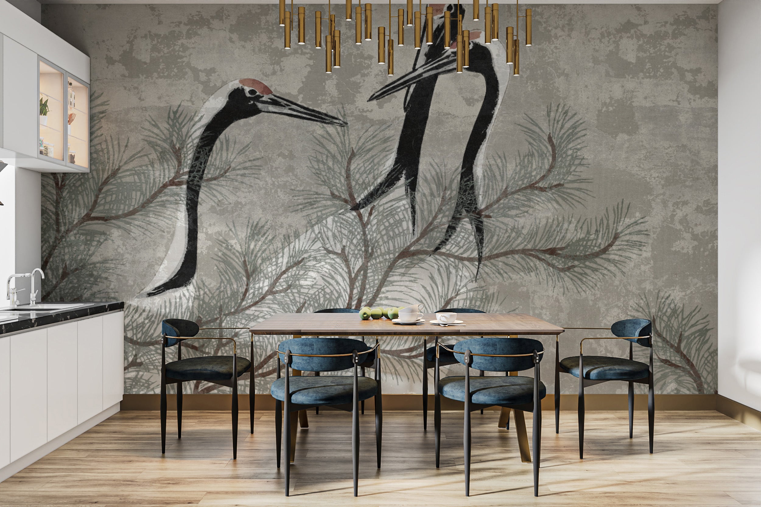 Classic Chinese Ink Painting Crane Wallpaper for walls
