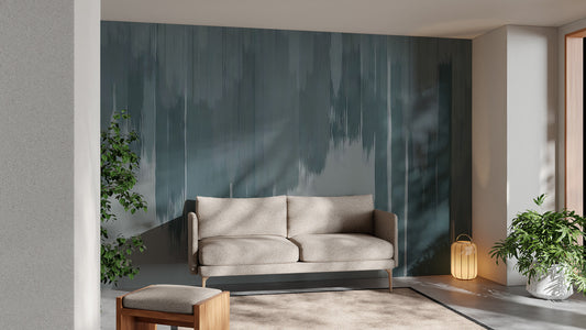 Bold Blue Enigma mural enhances your living room ambiance.