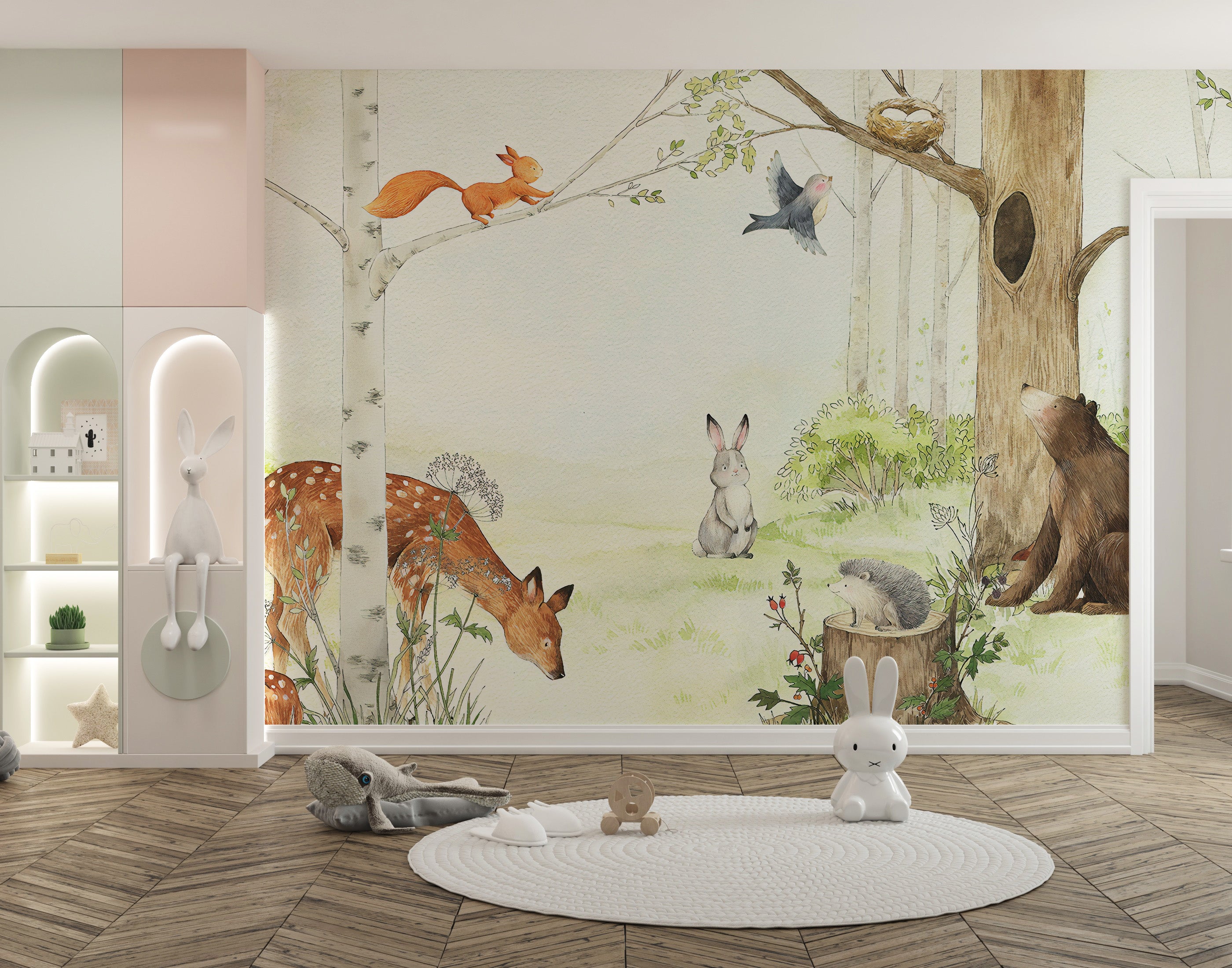 Animals enjoying forest wallpaper mural
