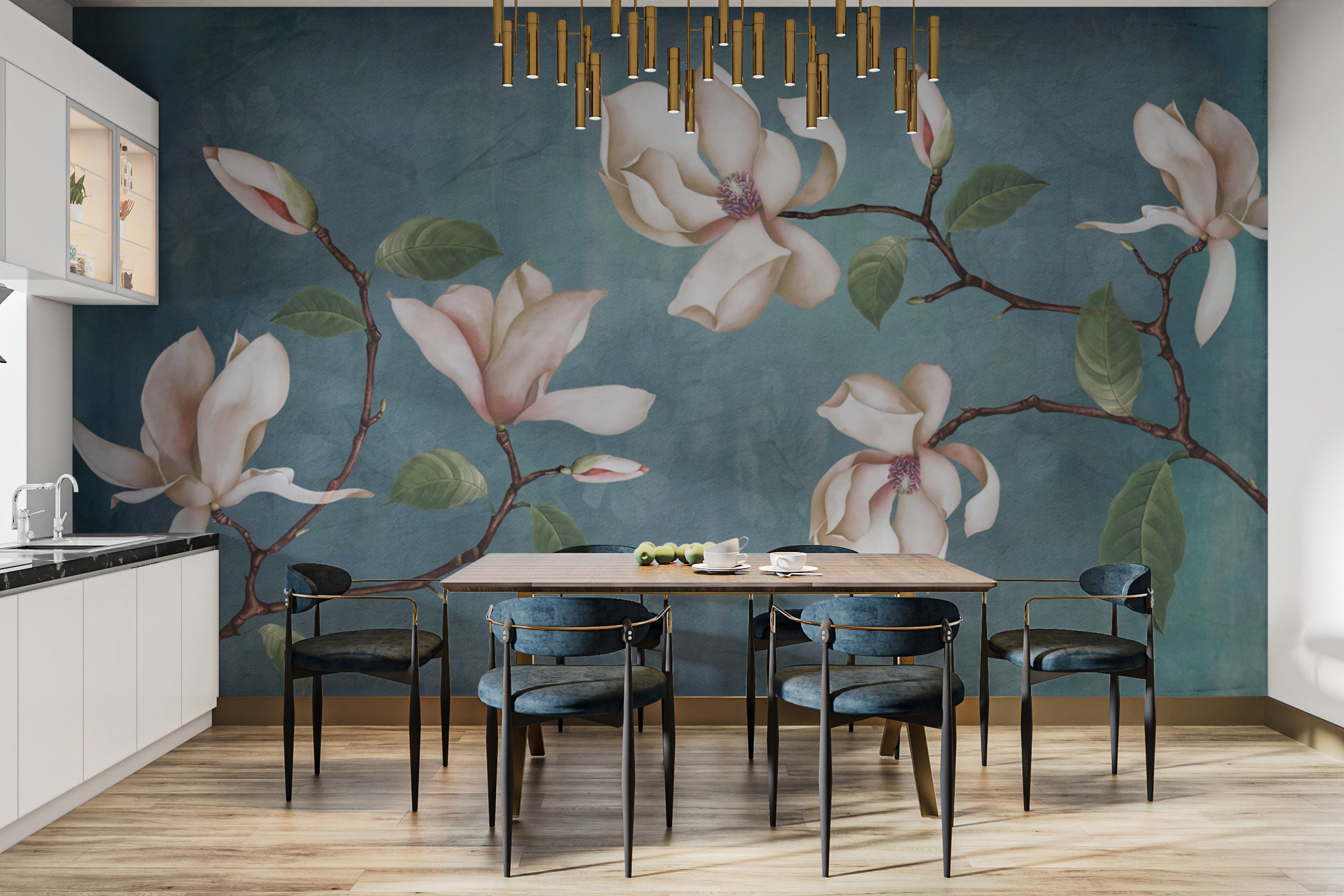 Elegant floral wall mural for living room décor
