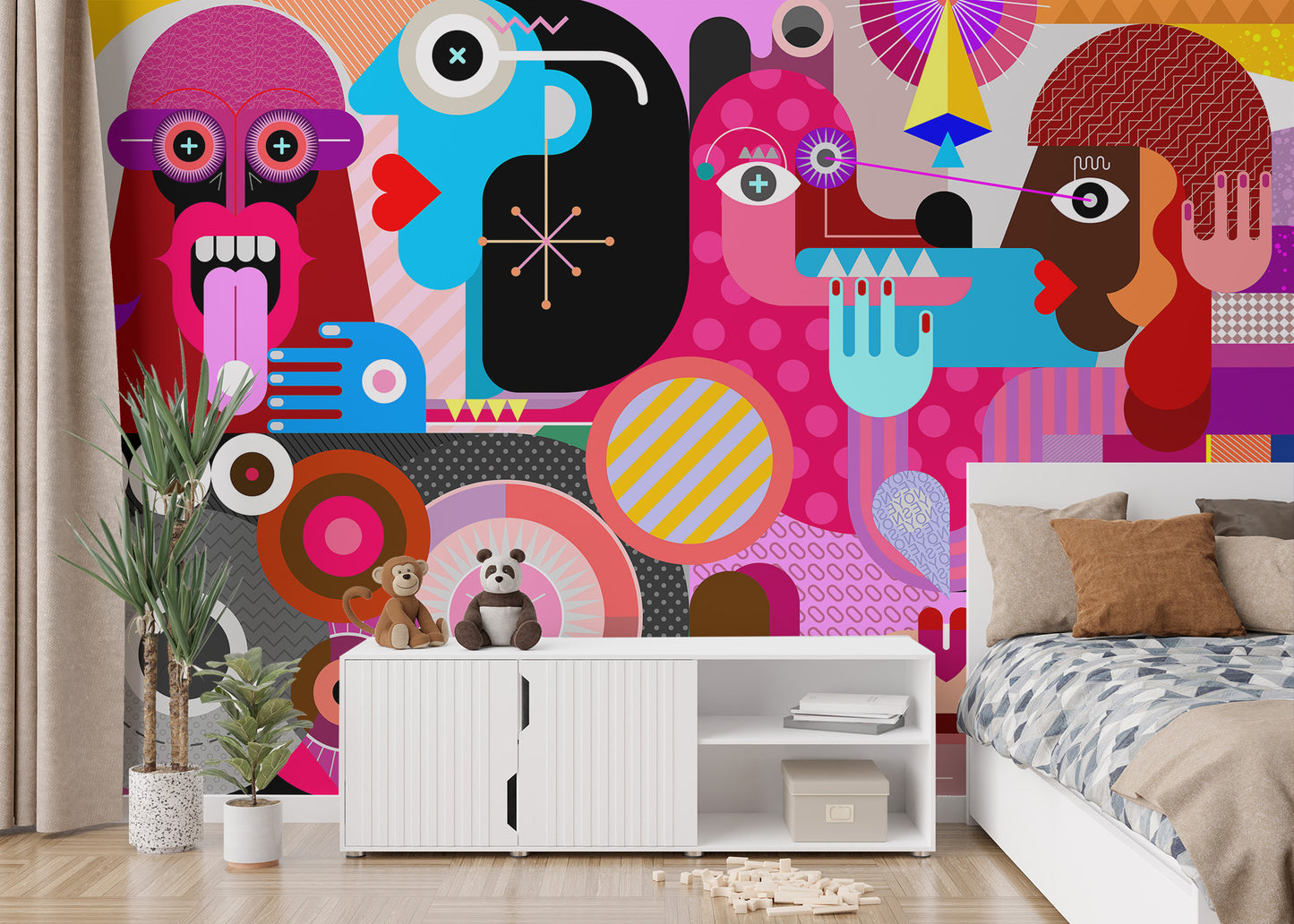 Abstract Pop Art Faces Wall Mural