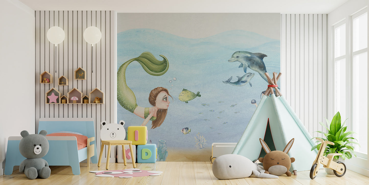 Colorful Mermaids Mural Wallpaper