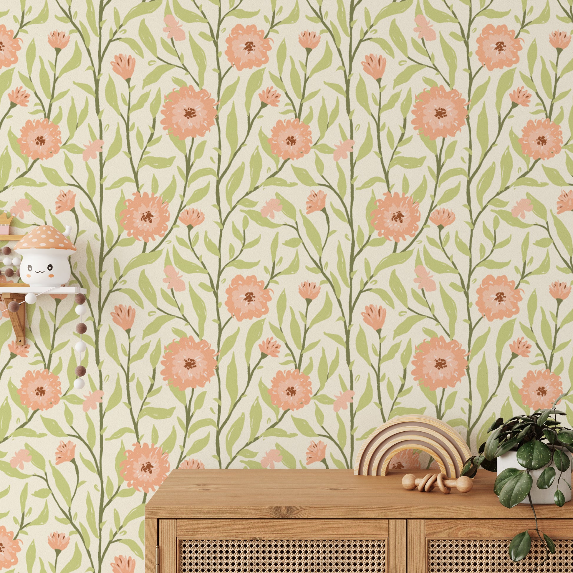 Charming peach fuzz trellis wallpaper for cozy and graceful interiors.
