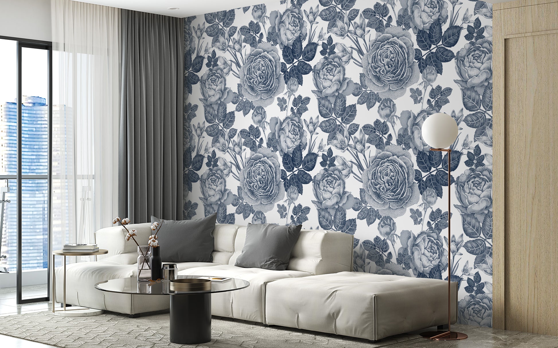 Stylish blue floral wallpaper pattern
