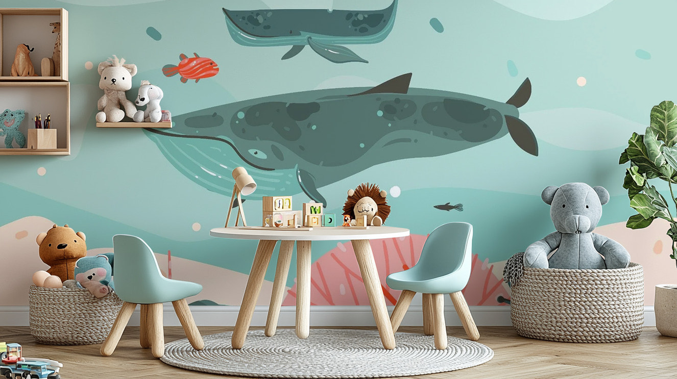 Fun whale adventure with Whale Adventure Wallpaper Mural
