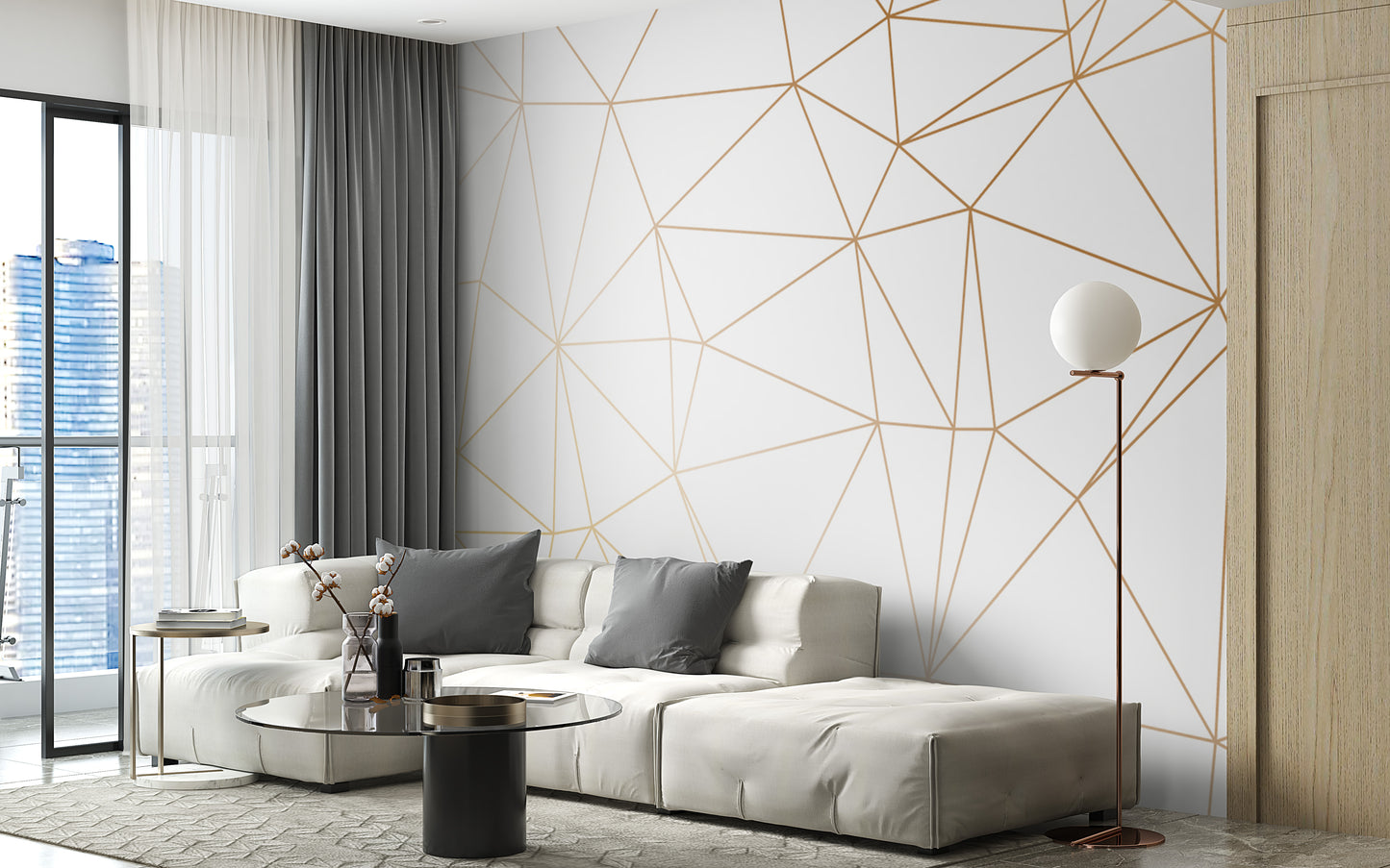 Stylish polygon gold stripe wall mural
