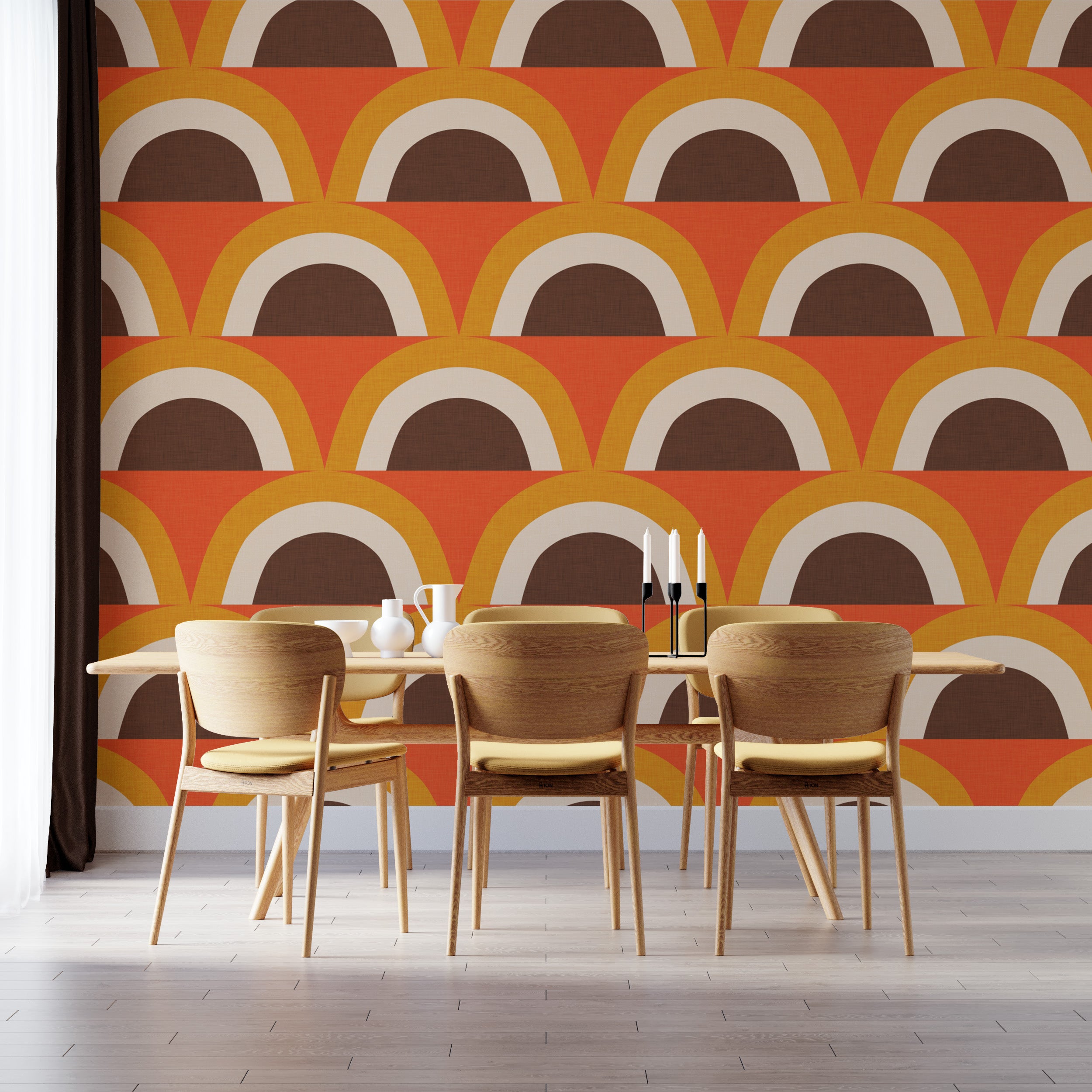 Vibrant Orange Wallpaper with retro arches
