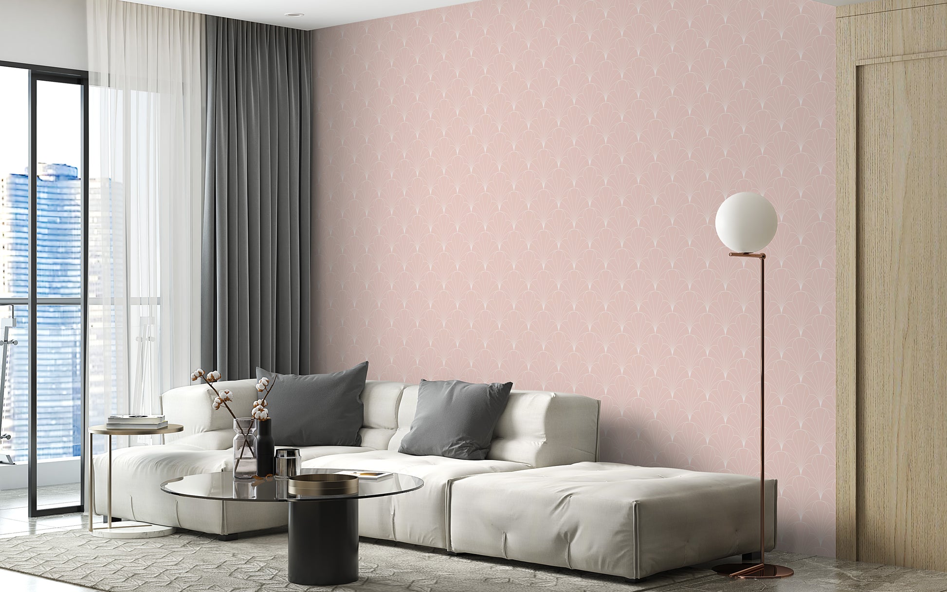 Artistic pink art deco mural wallpaper