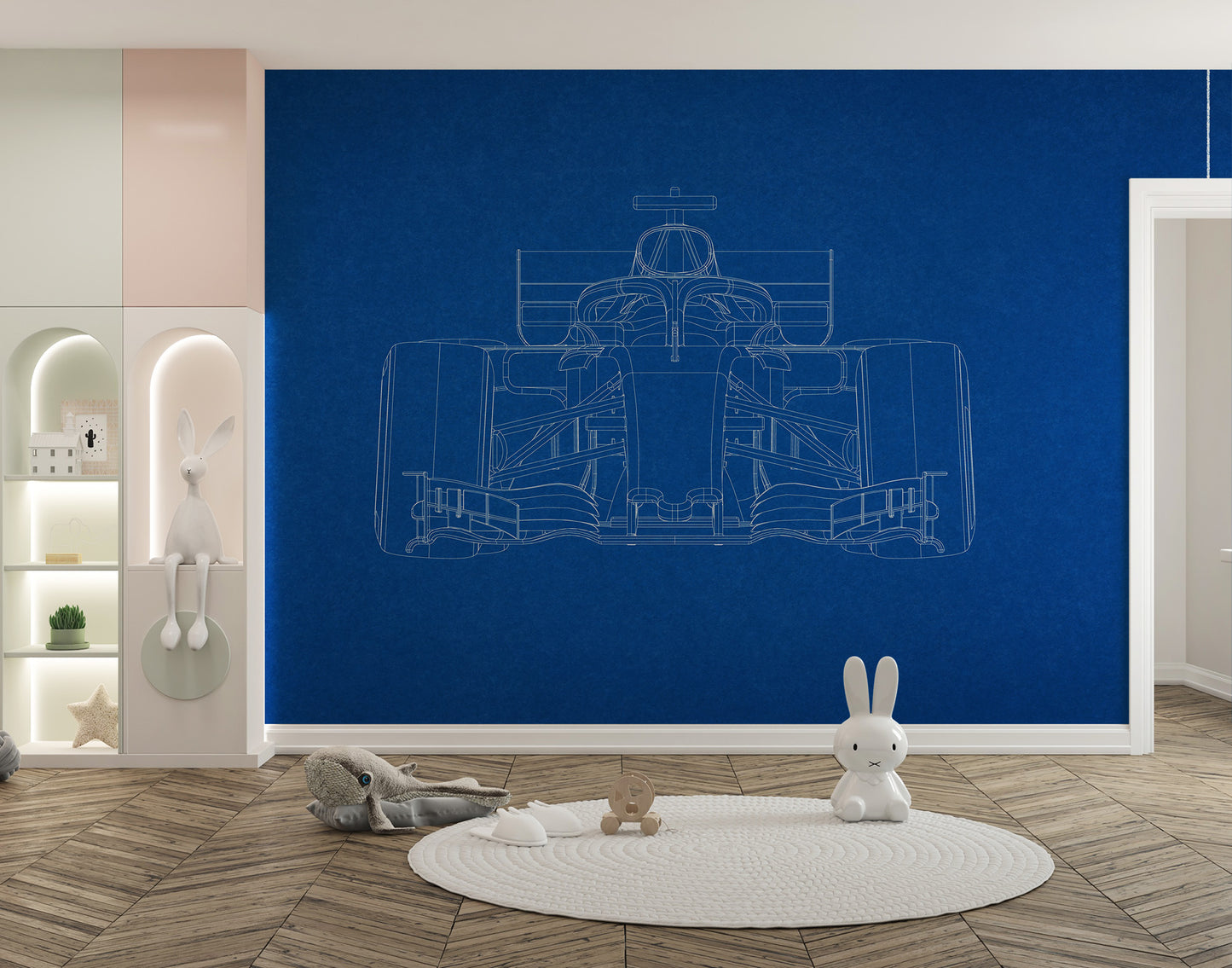 Formula One Car Blueprint Style Wall Mural