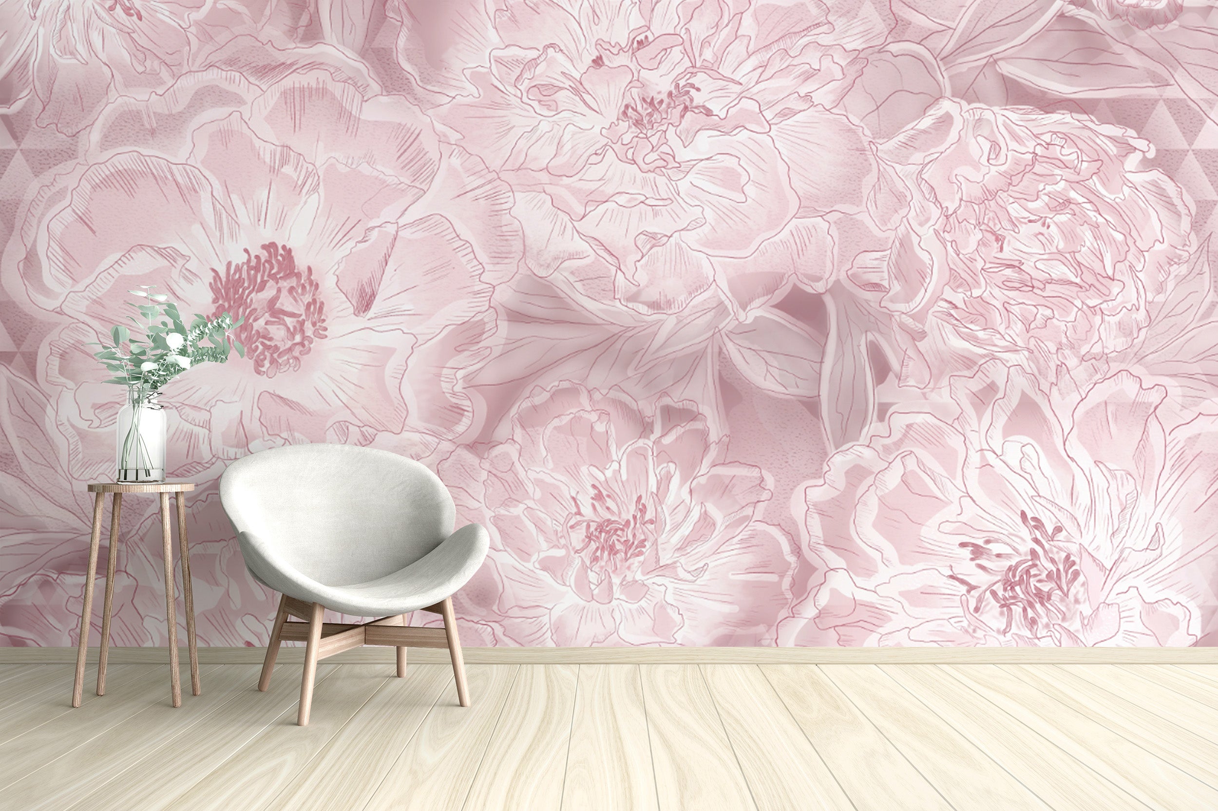 Lavender peony wallpaper with modern geometric background
