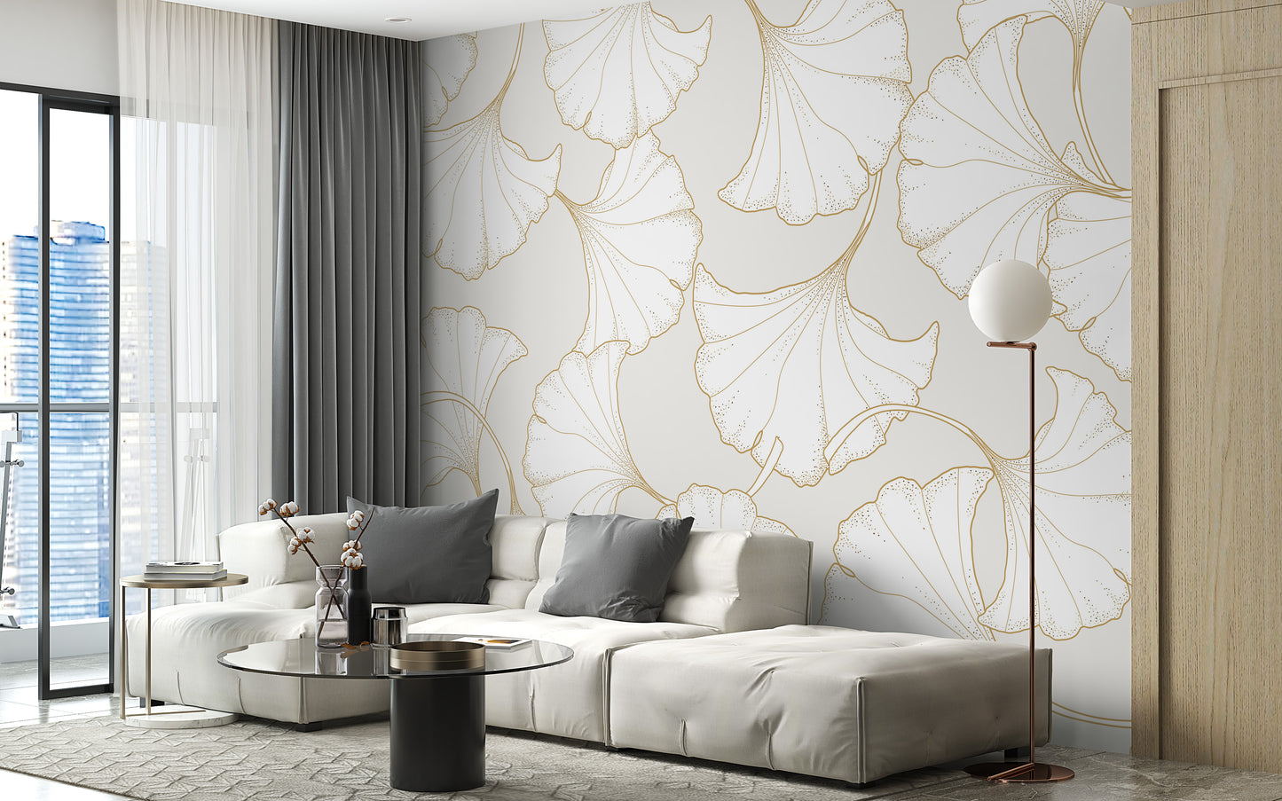 Abstract Gold Ginkgo Plant Wallpaper Mural