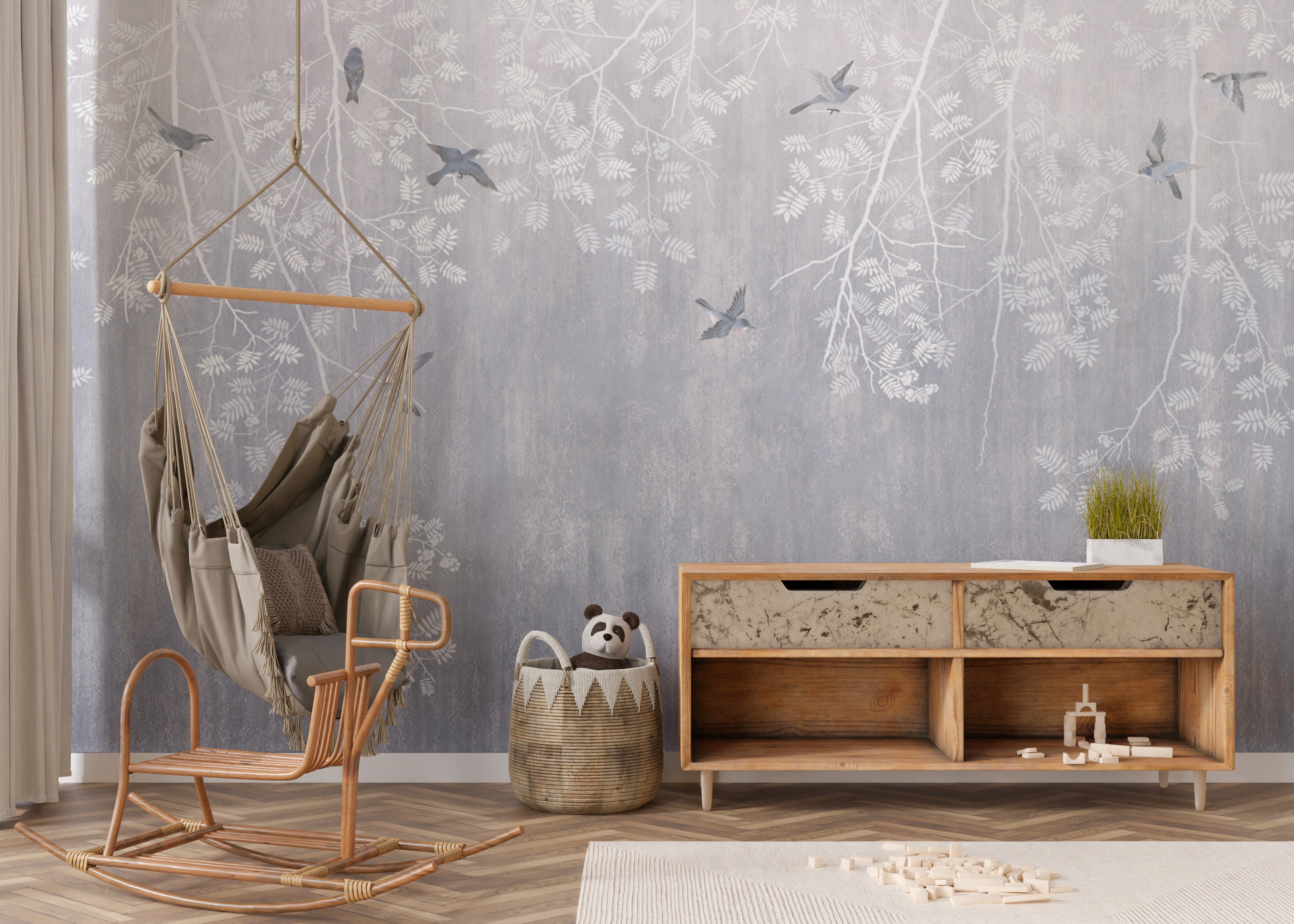 Modern nature-inspired wallpaper featuring tree branches
