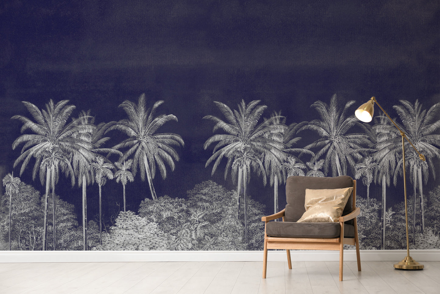 Black and white palm tree mural for modern décor

