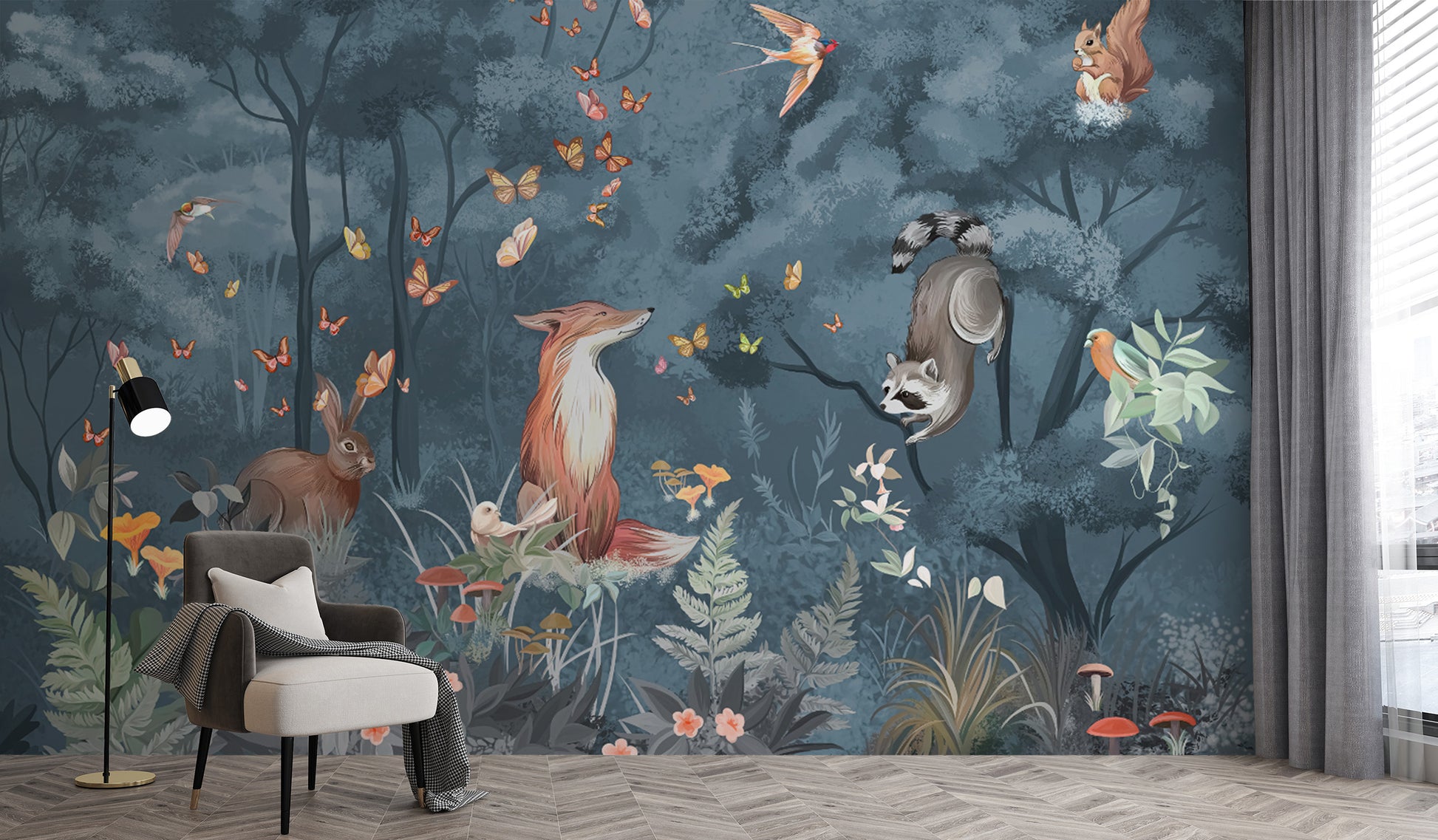 Charming woodland animal forest wallpaper for nature lovers.
