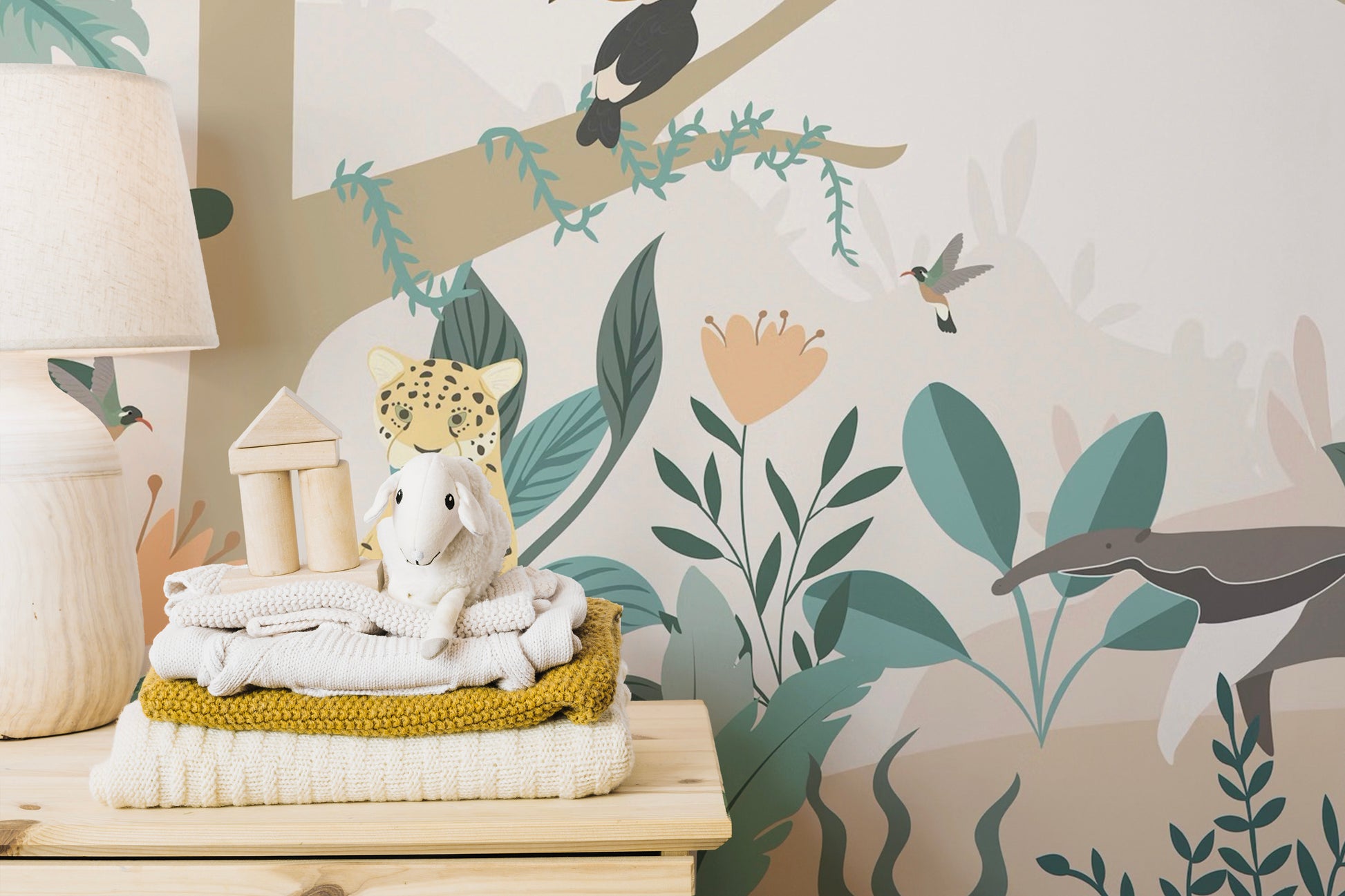 Jungle animal wallpaper transforms nursery into a fun haven