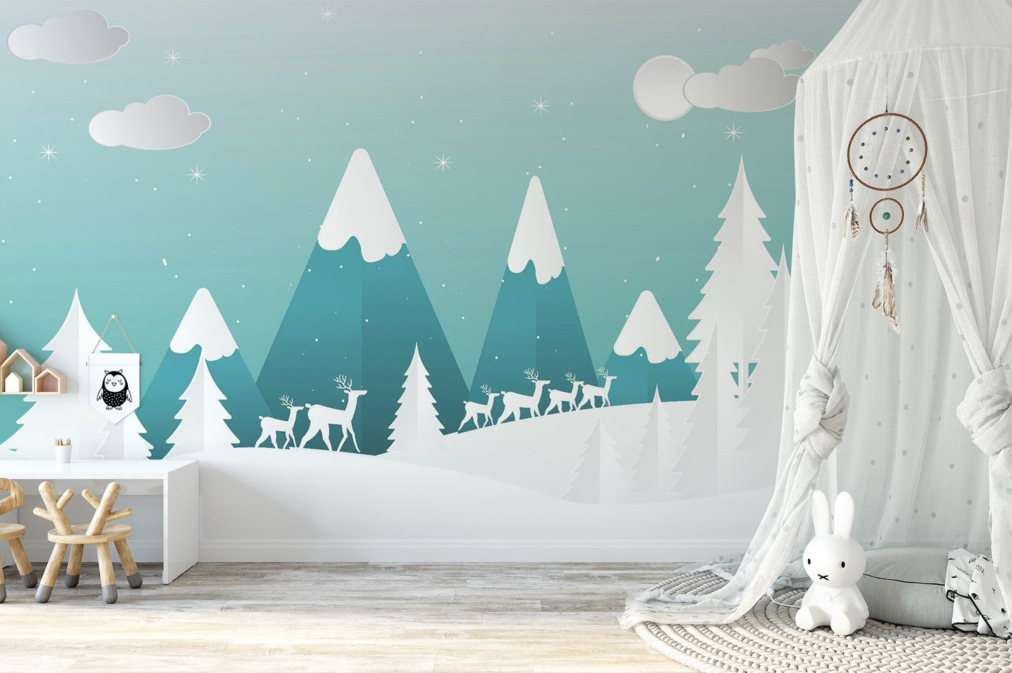 Turquoise Color Snowpeaks Wallpaper Mural