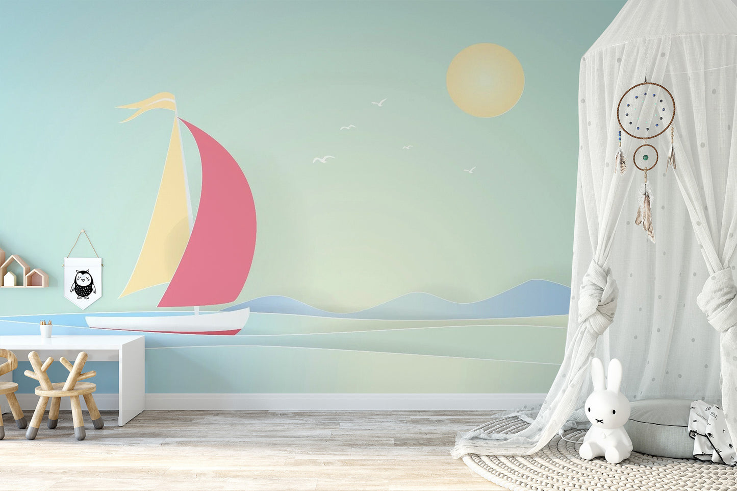 Summer Boat Sailing Wallpaper Mural