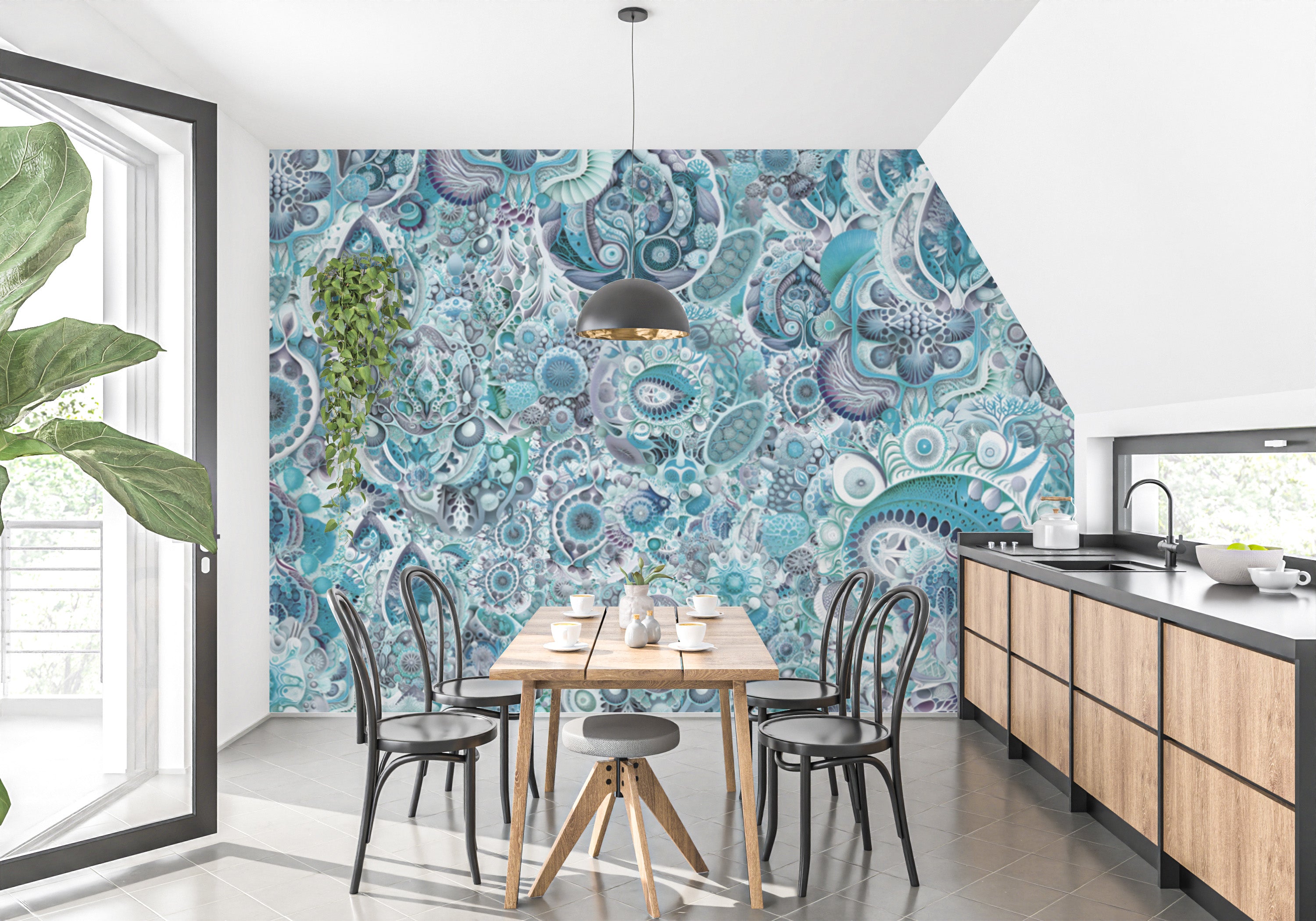 Blue Color Abstract Haeckel Wallpaper Murals - Giffywalls