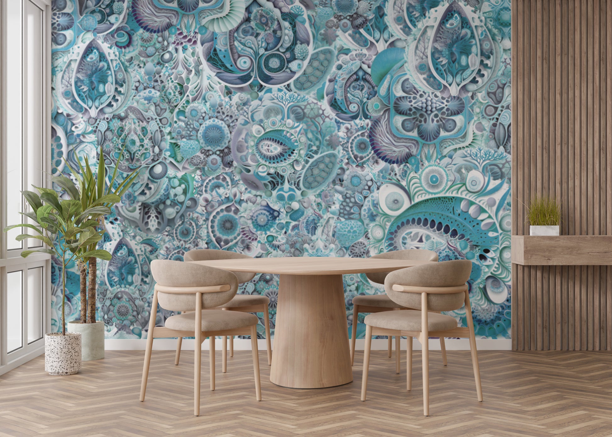 Blue Color Abstract Haeckel Wallpaper Murals - Giffywalls