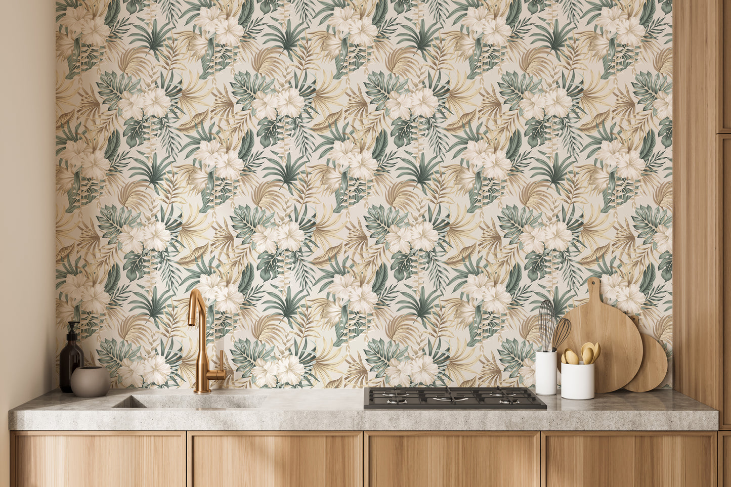 Chic floral and palm leaf wall mural
