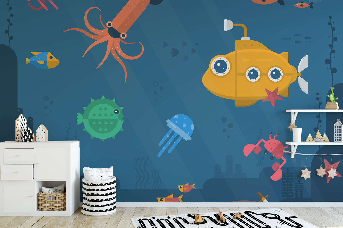 Sea Fishes & Submarine Wallpaper Murals