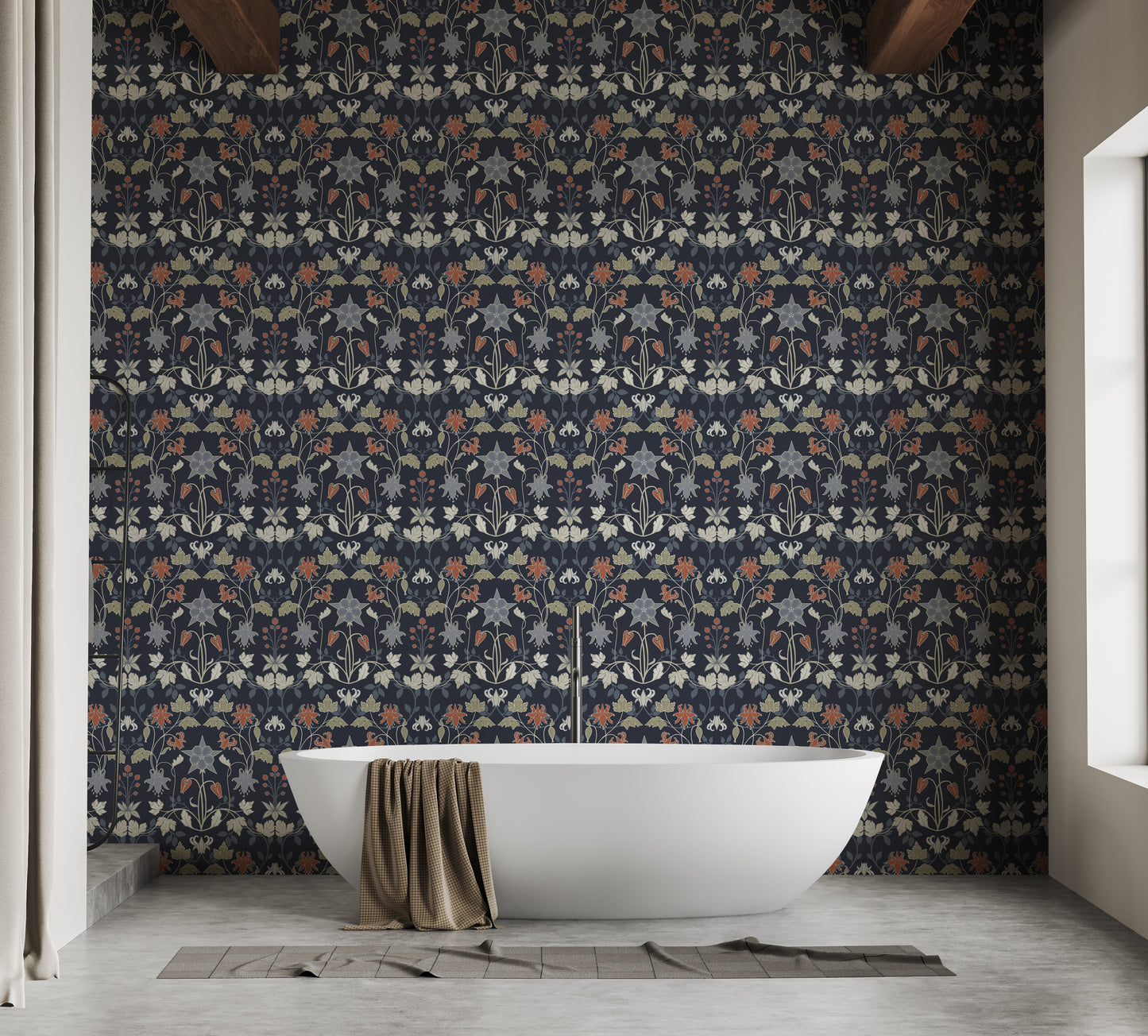 Vintage-inspired Nouveau wallpaper with floral art