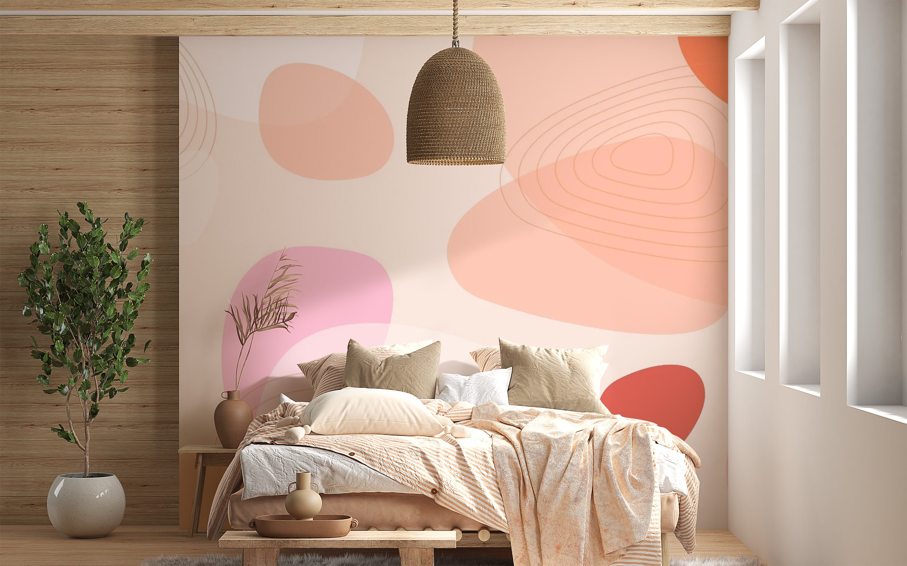 Elegant Peach Pink Wall Mural Design
