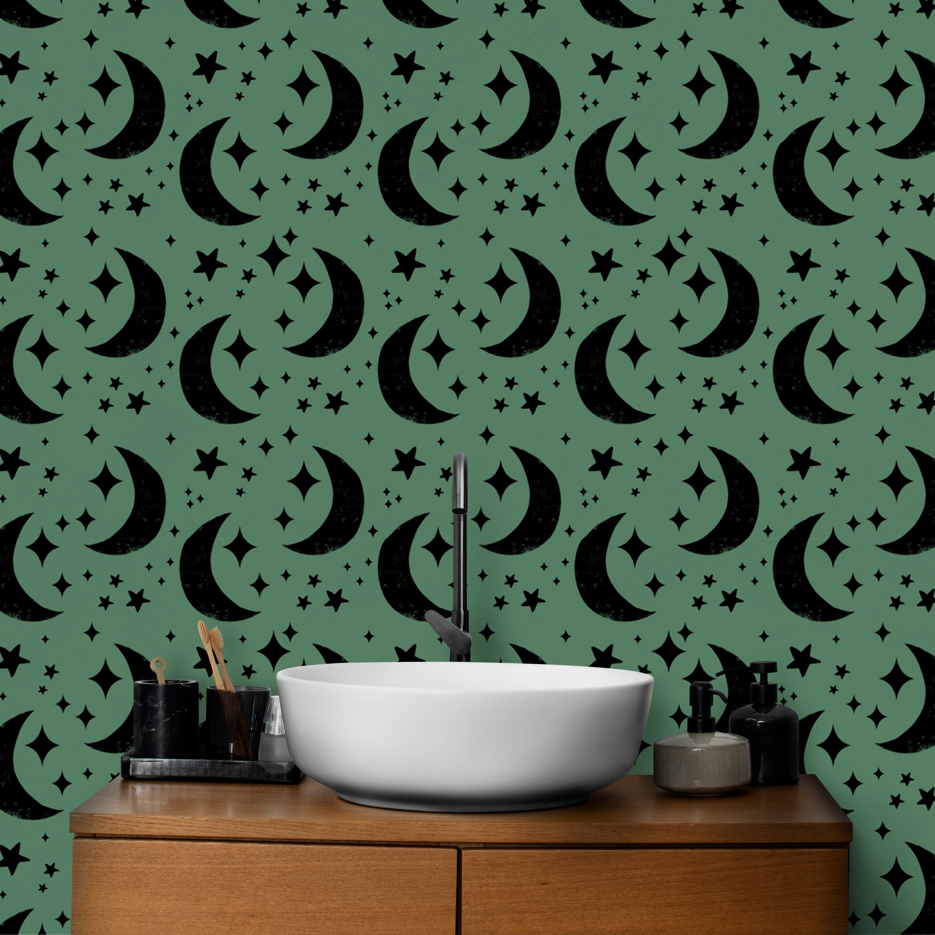 Add elegance with Moon Green Background Wallpaper