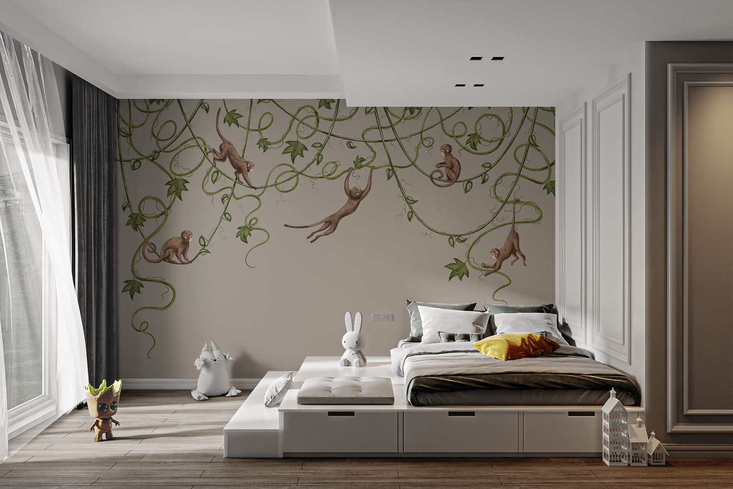 Joyful Monkey Nursery Wallpaper