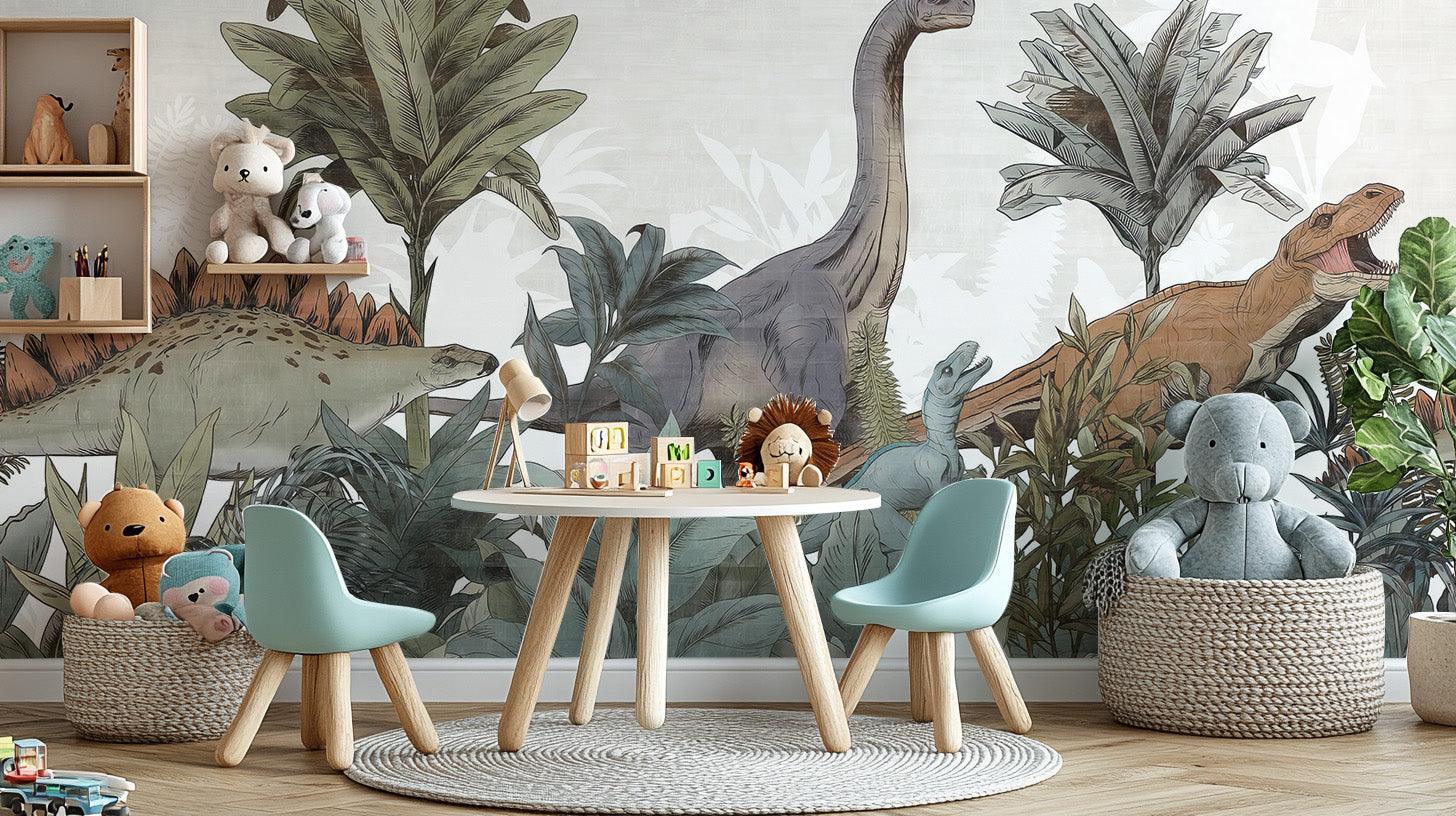 Jurassic-themed wallpaper for kids' bedrooms