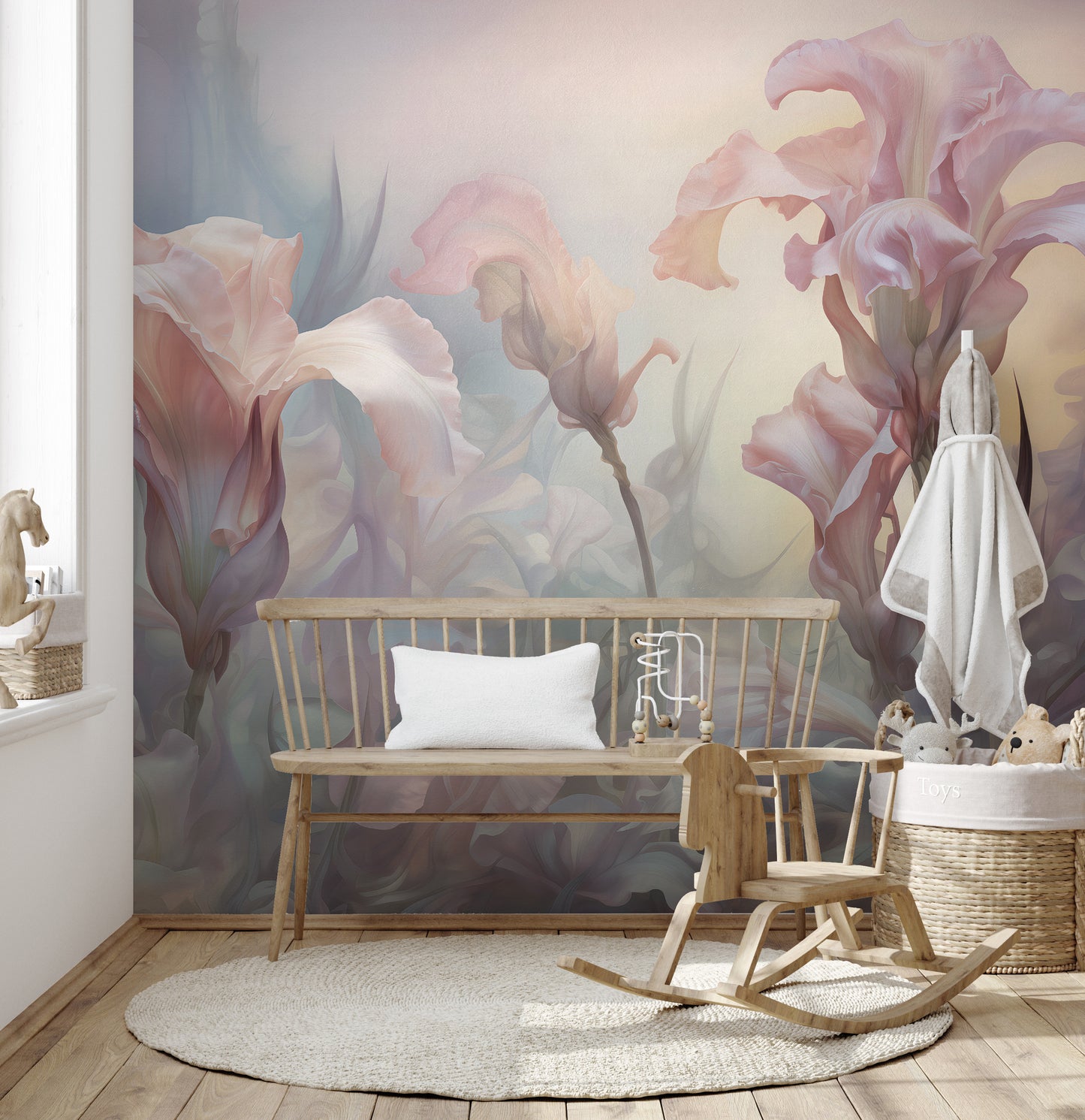 Iris Pale Pastel Floral Wallpaper Mural - Giffywalls