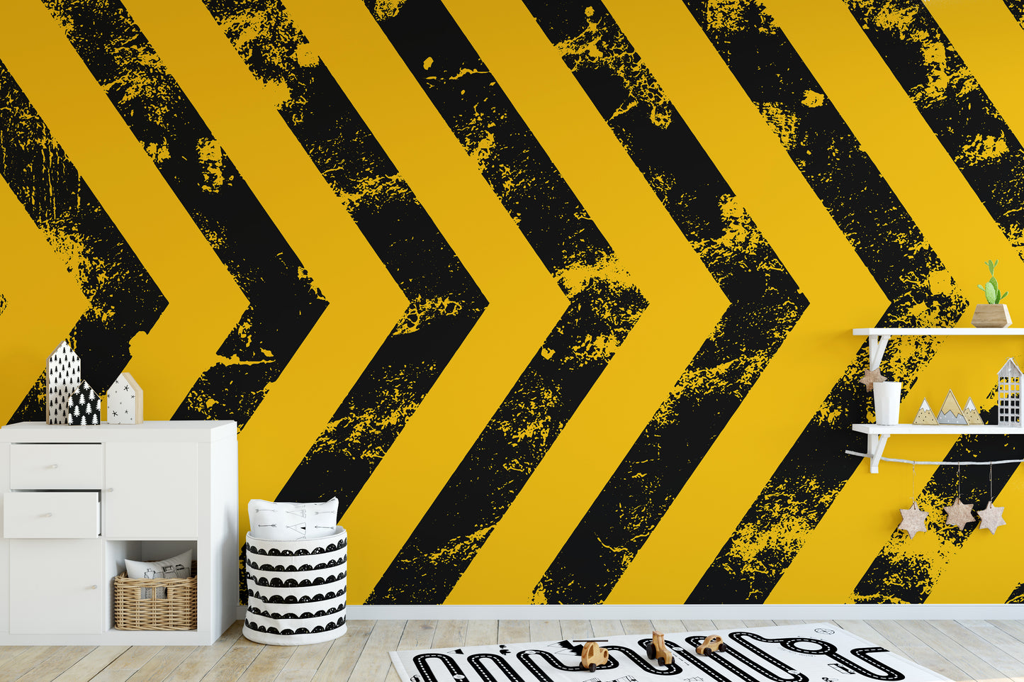 Yellow Grunge Hazard Stripes Wallpaper