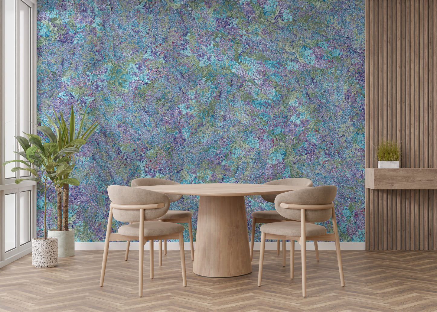 Wisteria Purple and Green Leaves Wallpaper Murals