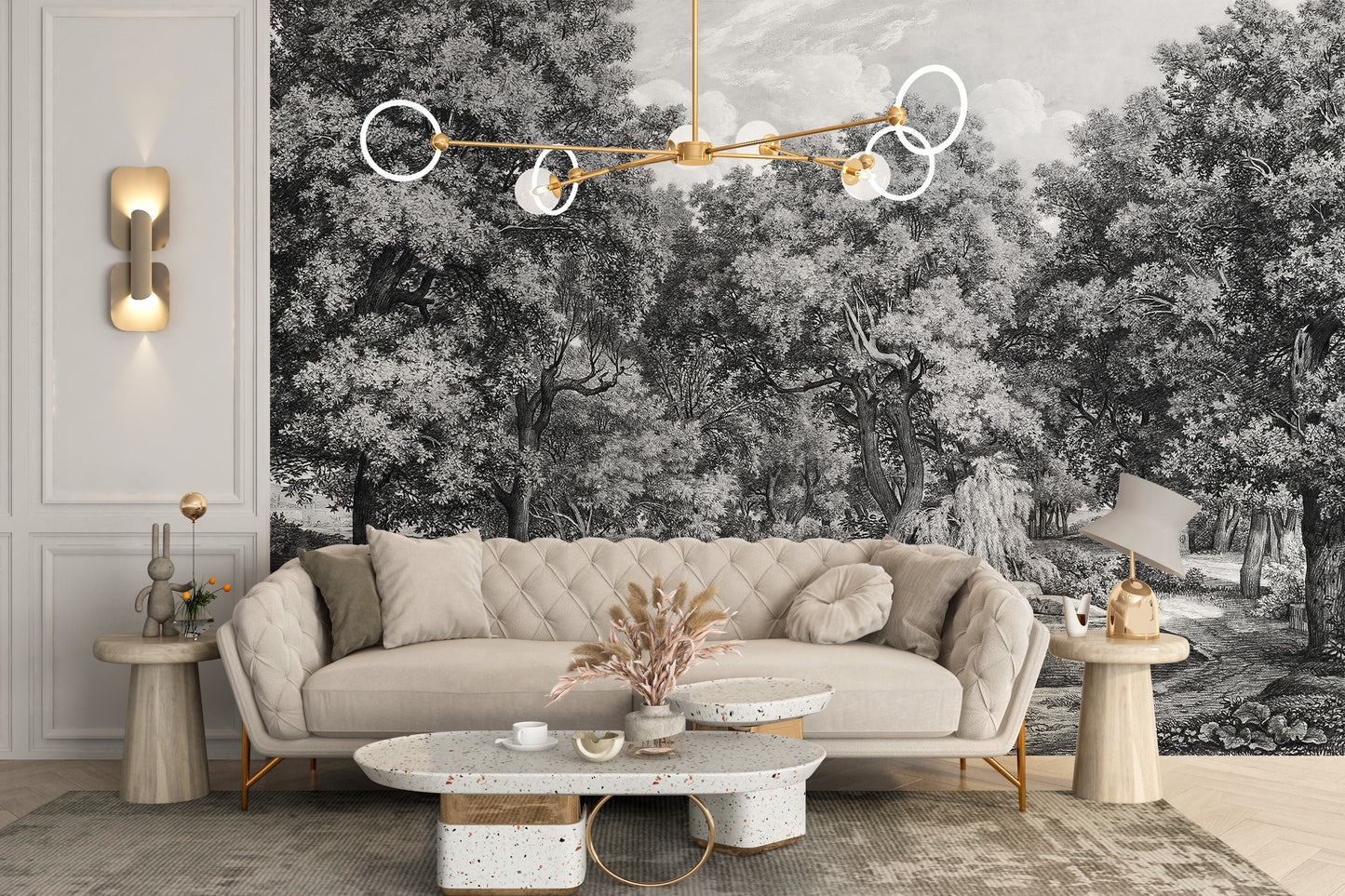 Black and White Lakeside Talk Wallpaper Mural