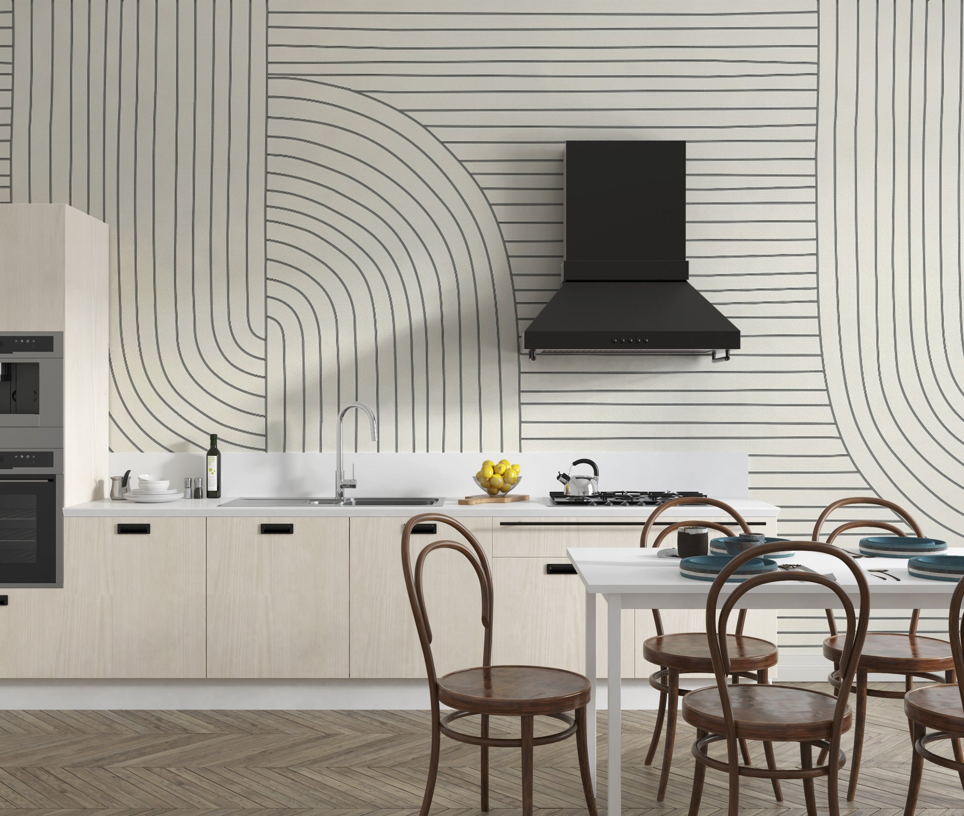 Elegant minimalist wallpaper with black line details
