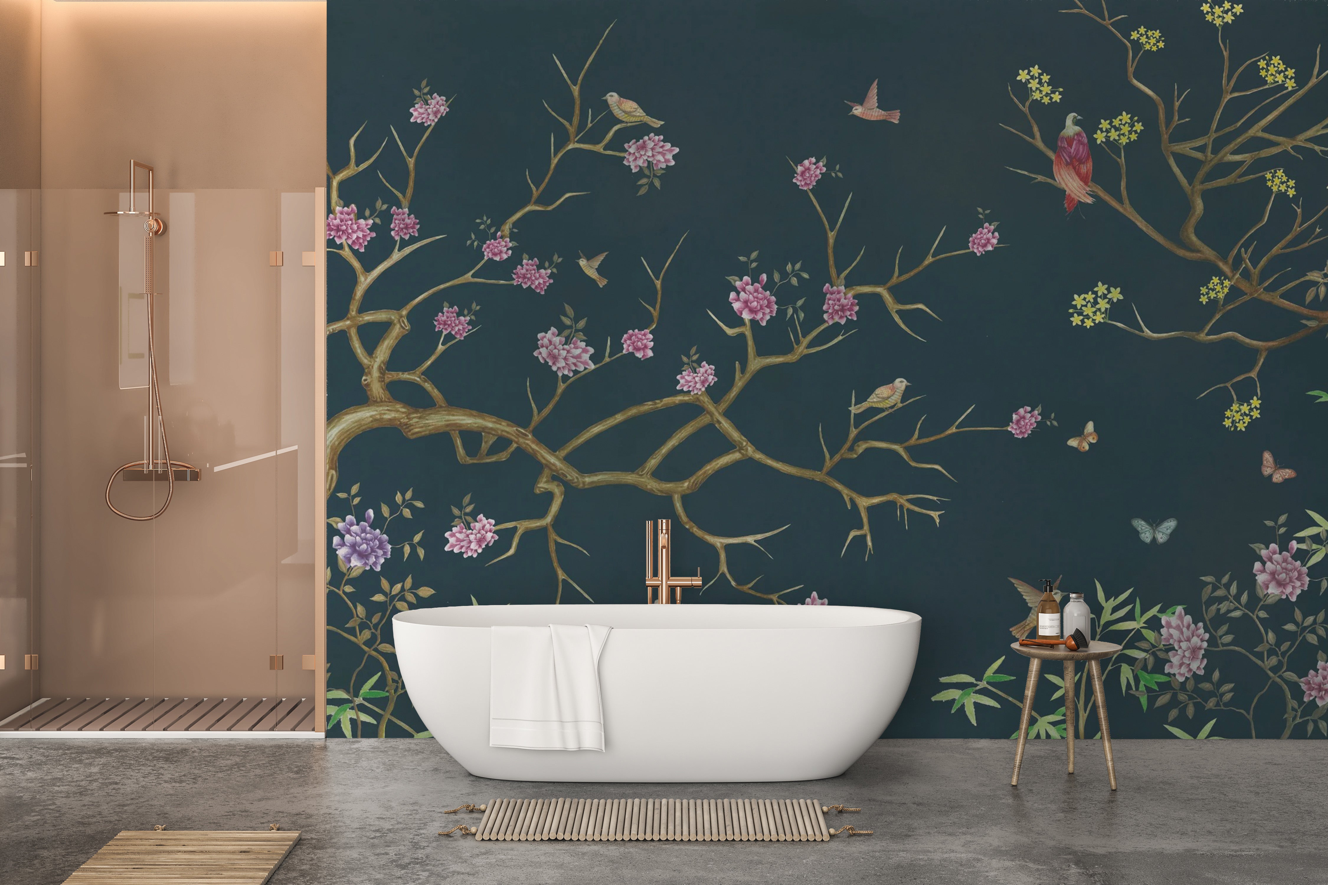 Artistic chinoiserie flower wall decor design