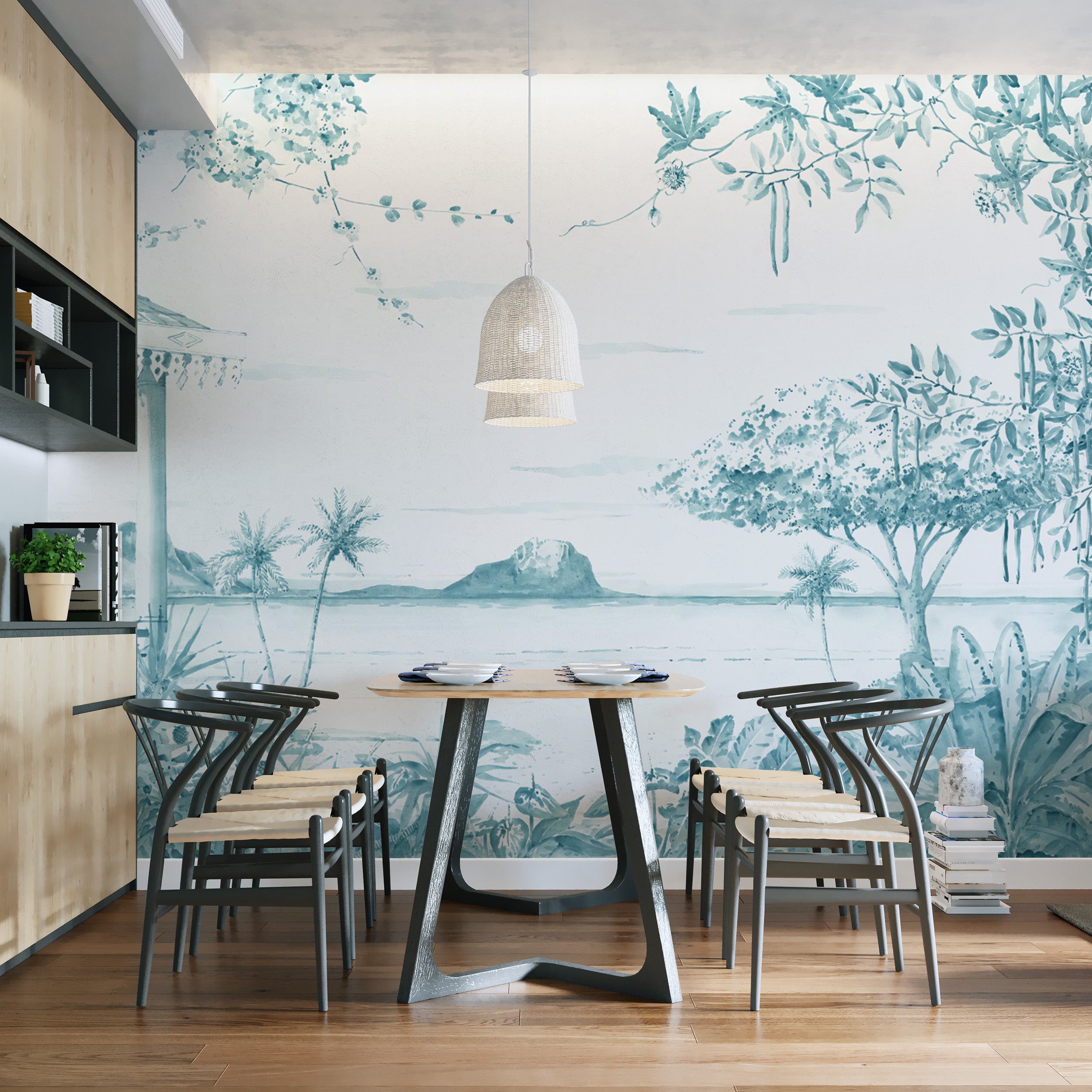 Luxury tropical paradise wall mural with scenic view
