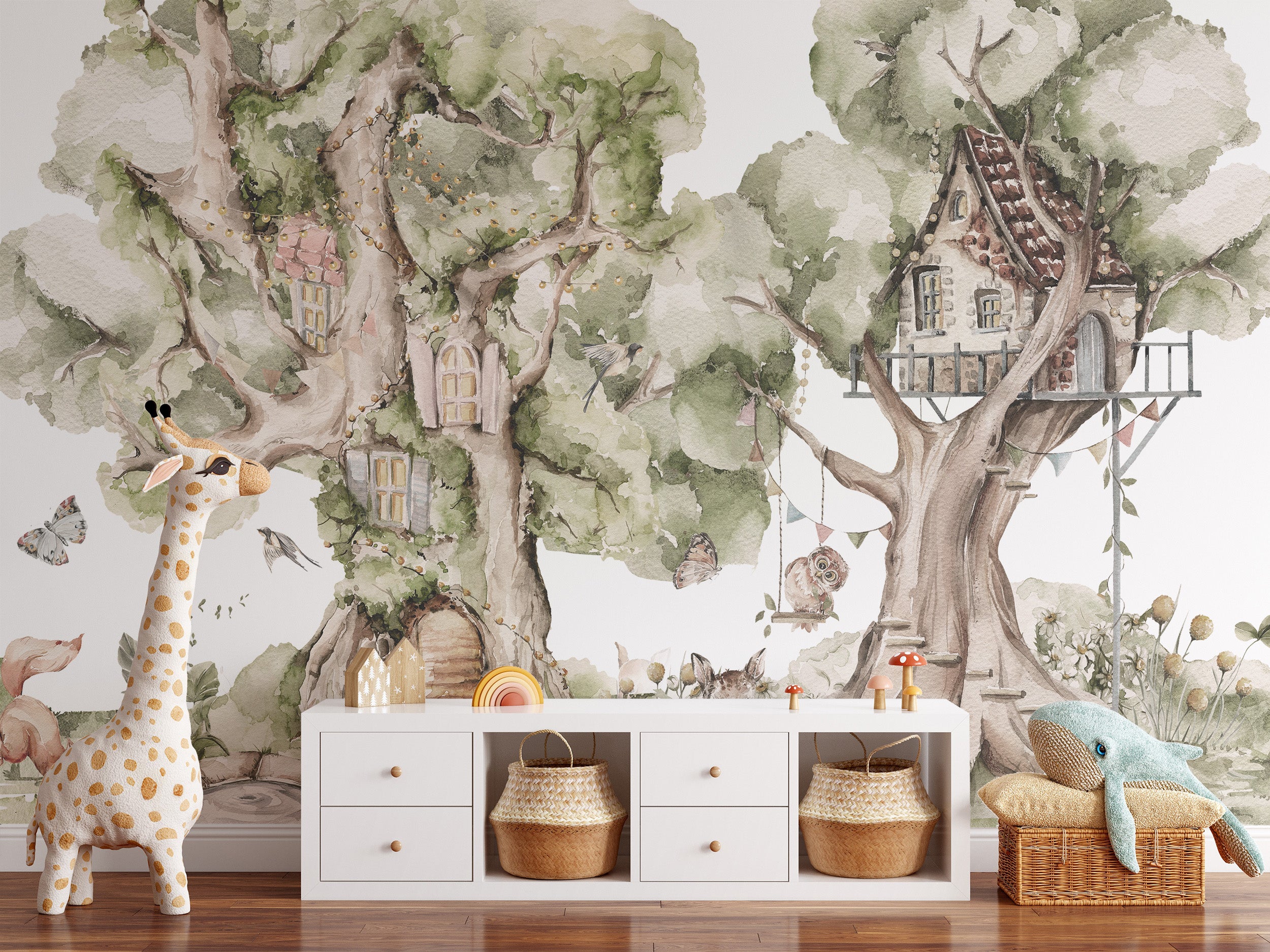 Woodland Critter Cottage wallpaper in play area