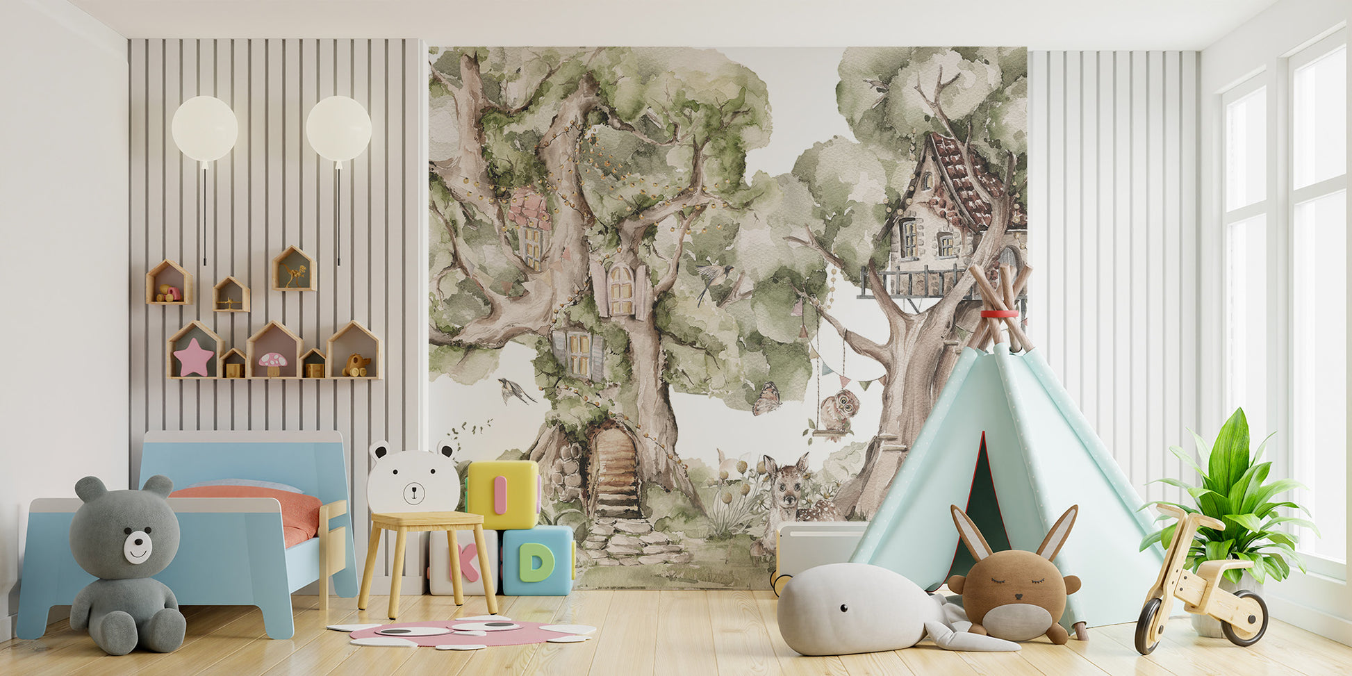 Whimsical Critter Cottage wallpaper for nurseries