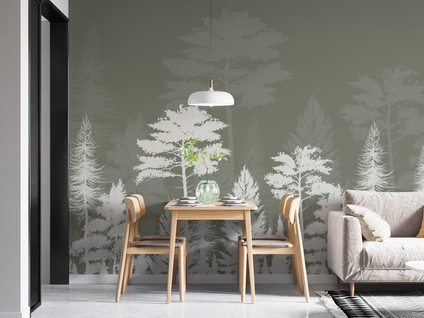 Captivating mystic woods wallpaper with shadowy mural art.
