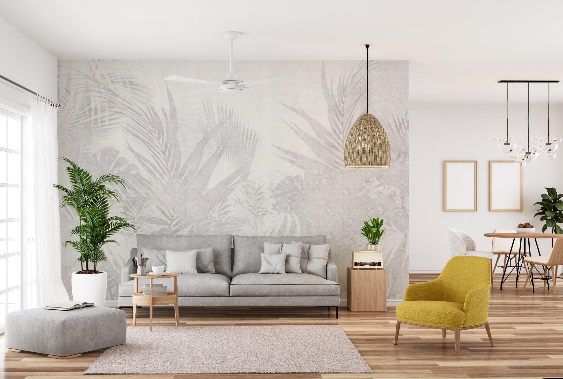 Contemporary botanical wallpaper with subtle textures
