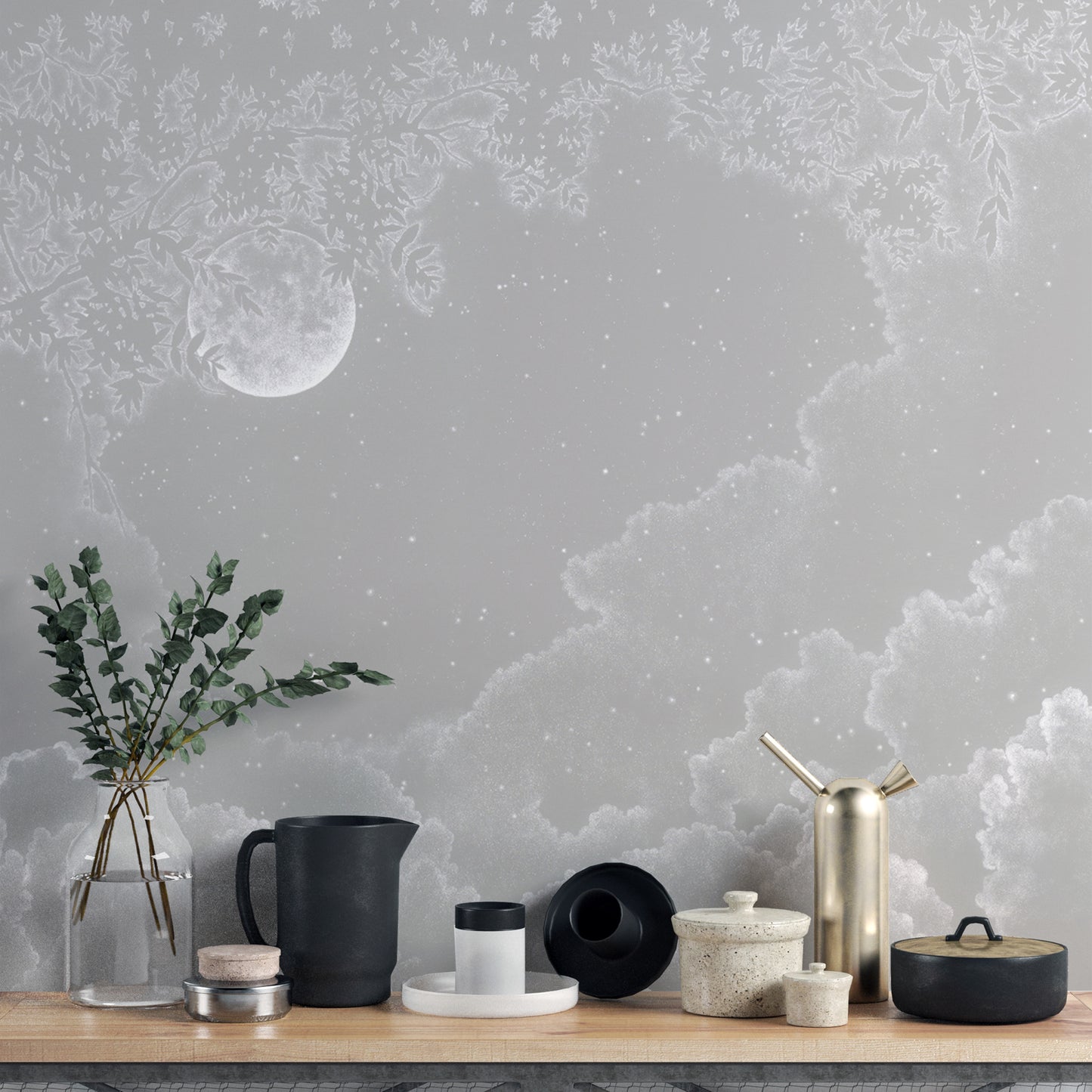 Moonlit Starry Night Sky Mural with dreamy celestial view
