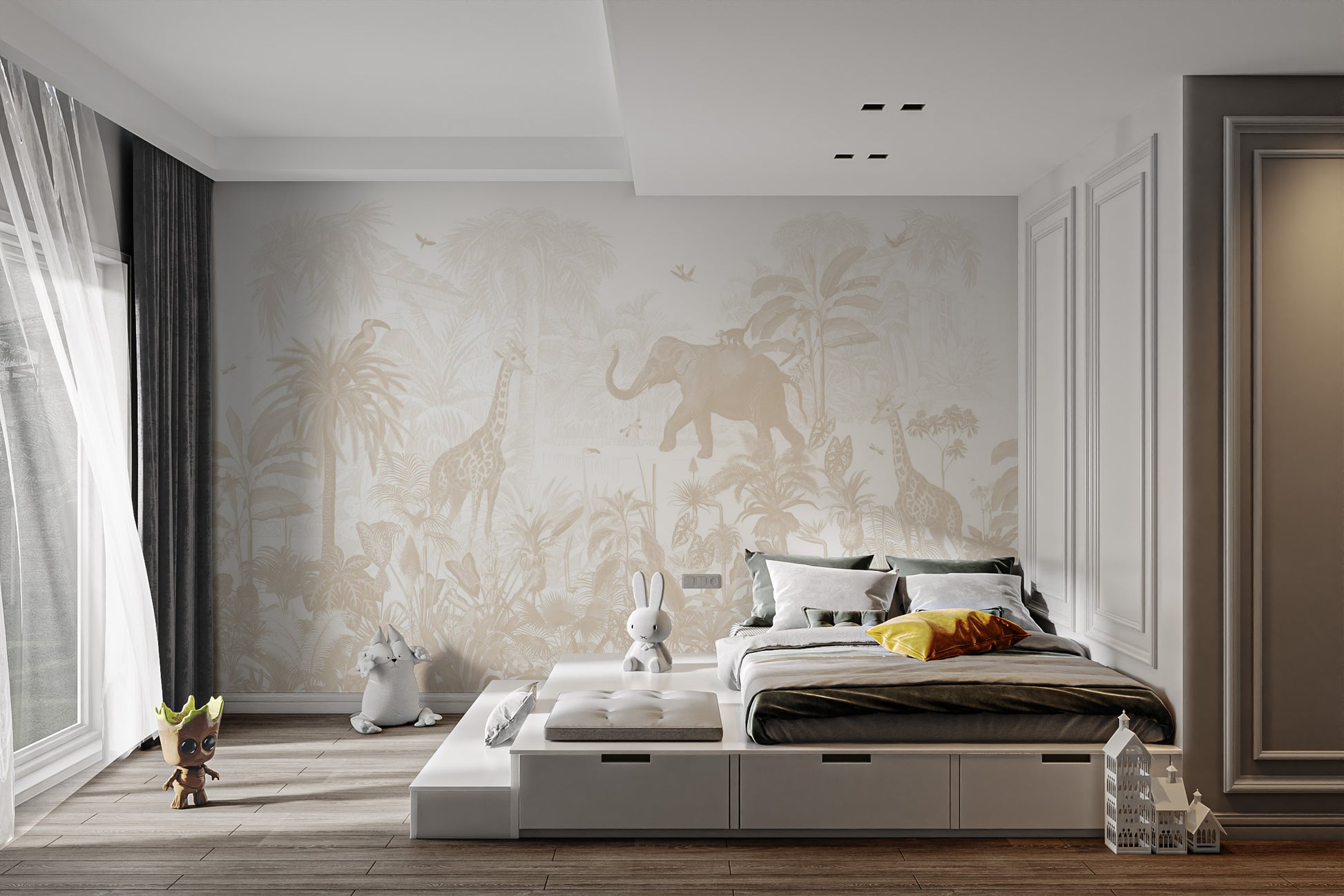 Subtle jungle wallpaper for kids' room decor
