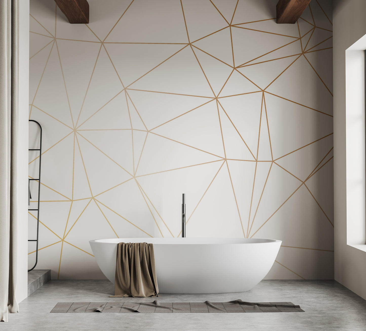 Gold Polygonal Strip Geometric Wallpaper Murals