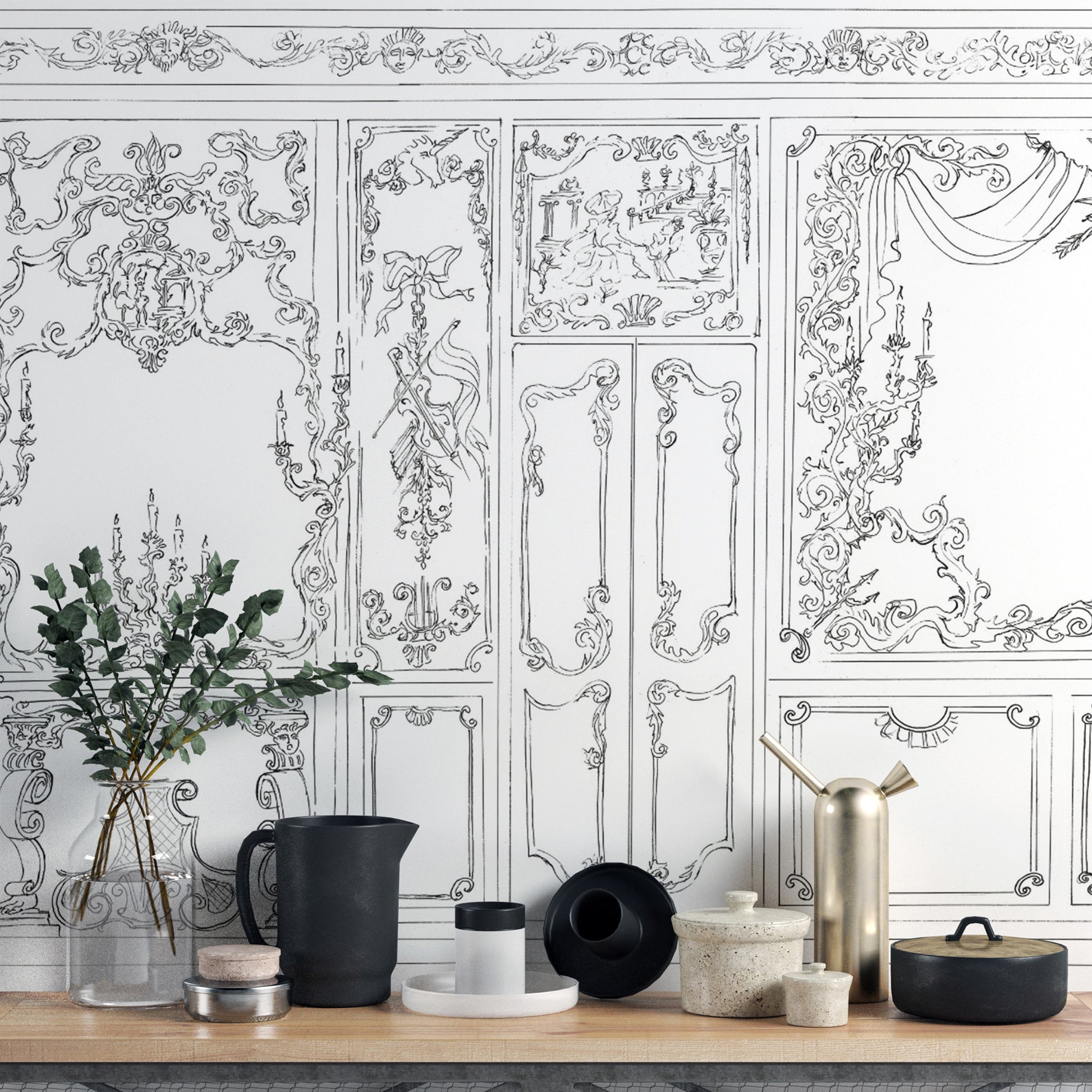 Intricate wall panel design wallpaper for vintage aesthetics
