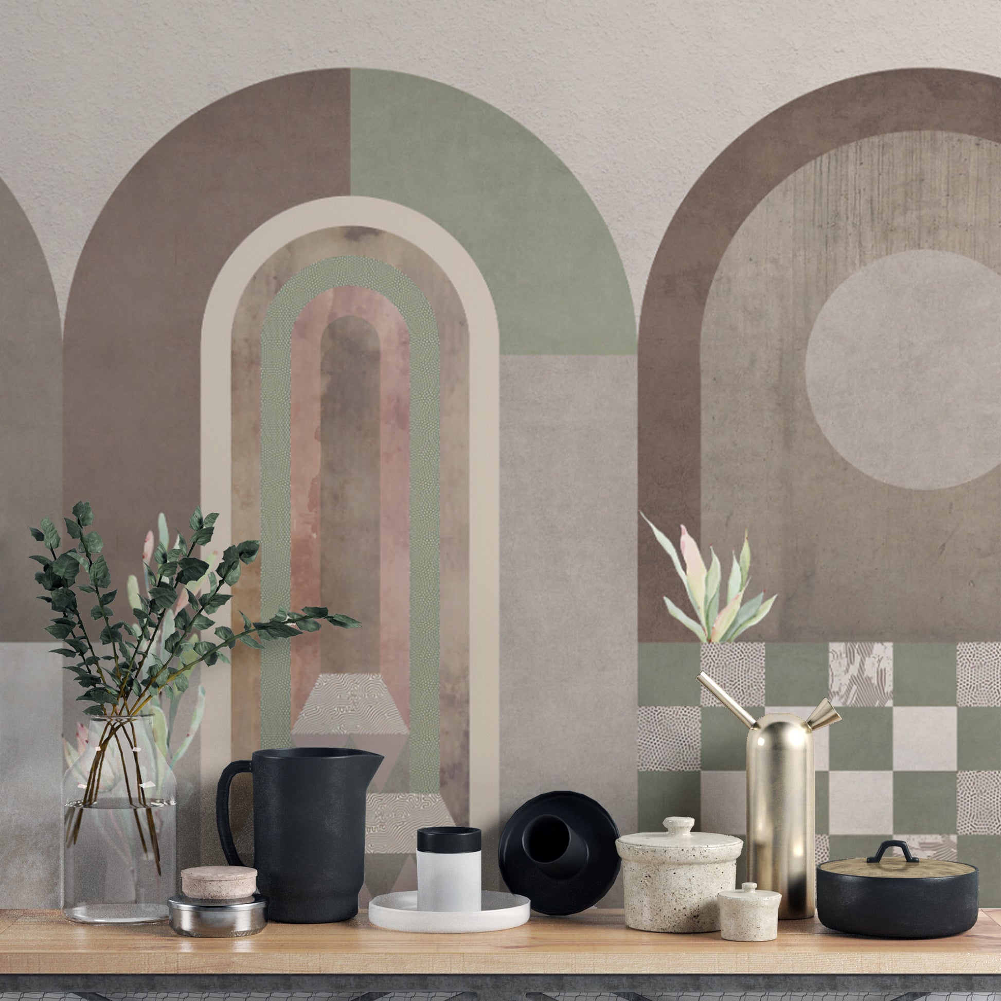 Modern geometric arch wallpaper with abstract design
