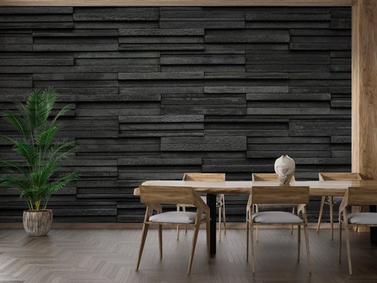 Textured black brick slate wallpaper design
