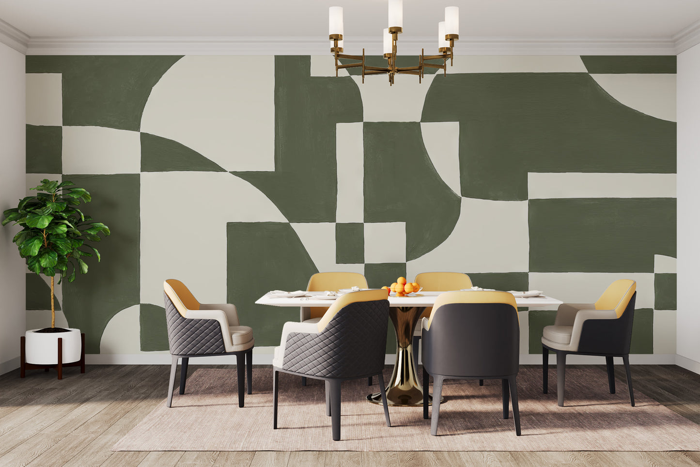 Emerald Geometric Elegance Mural - Giffywalls